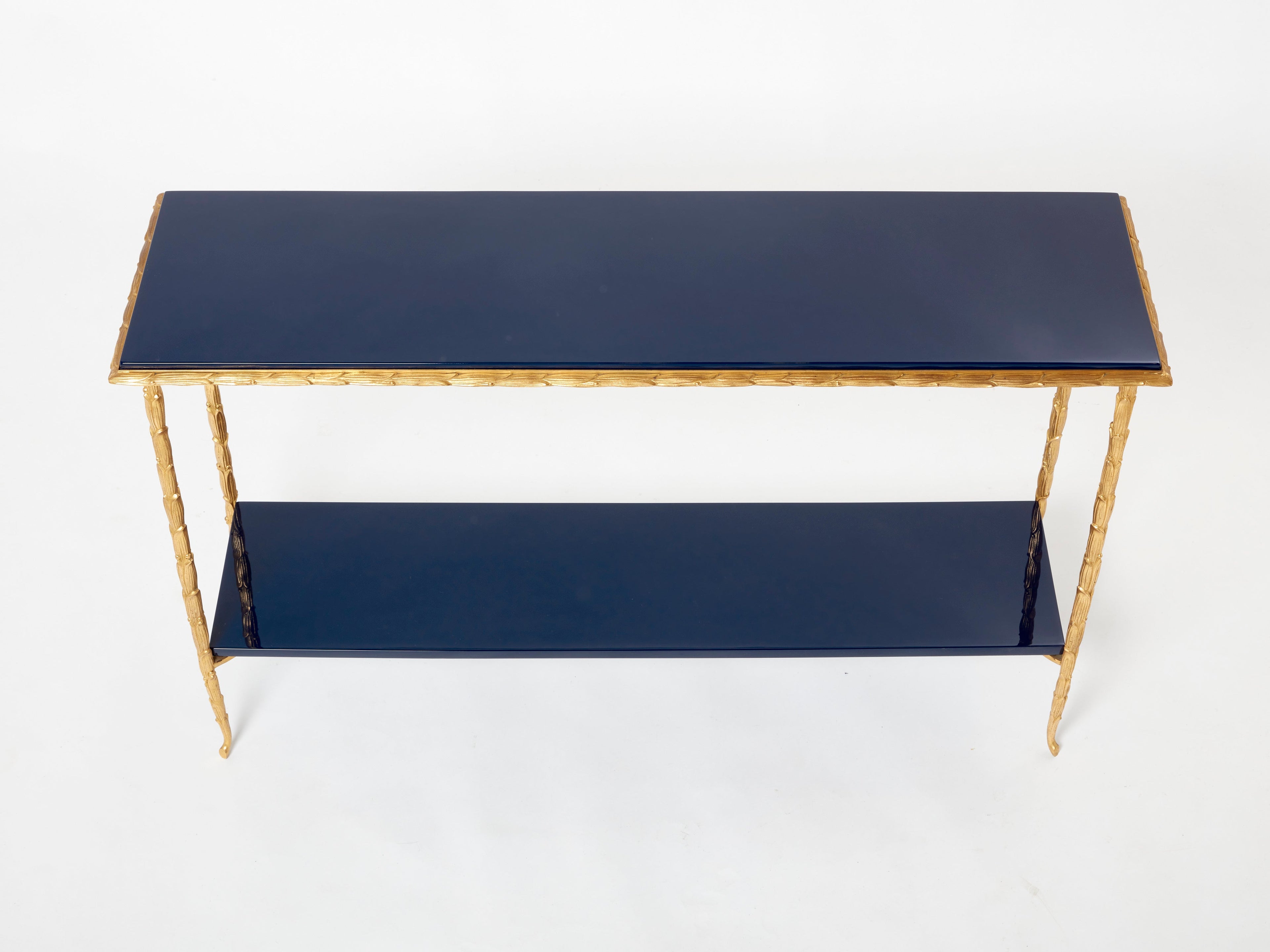 Maison Baguès foliage bronze blue lacquered console table 1960s