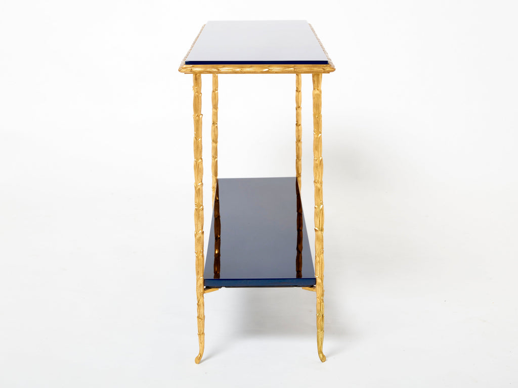 Maison Baguès foliage bronze blue lacquered console table 1960s