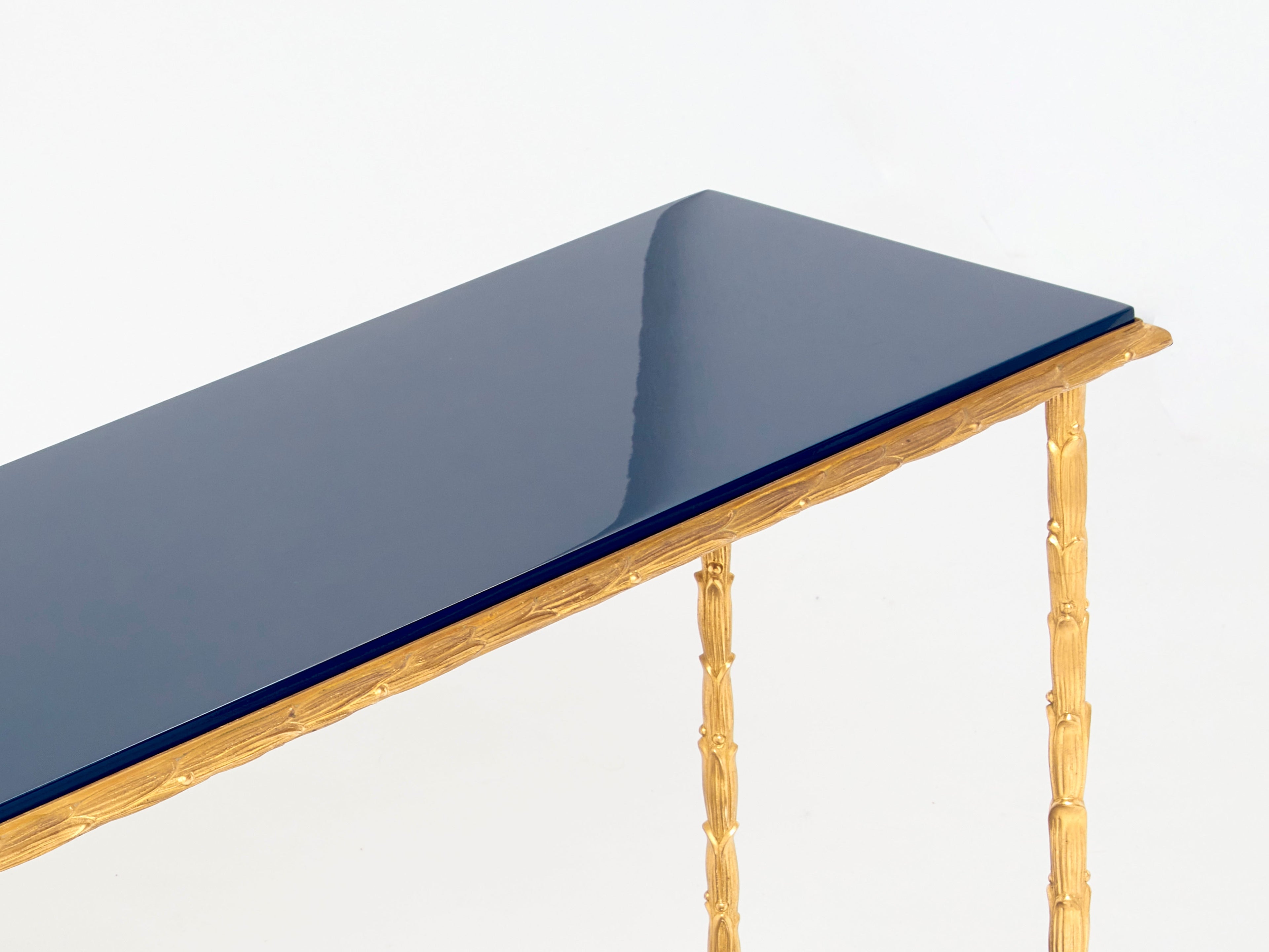 Maison Baguès foliage bronze blue lacquered console table 1960s