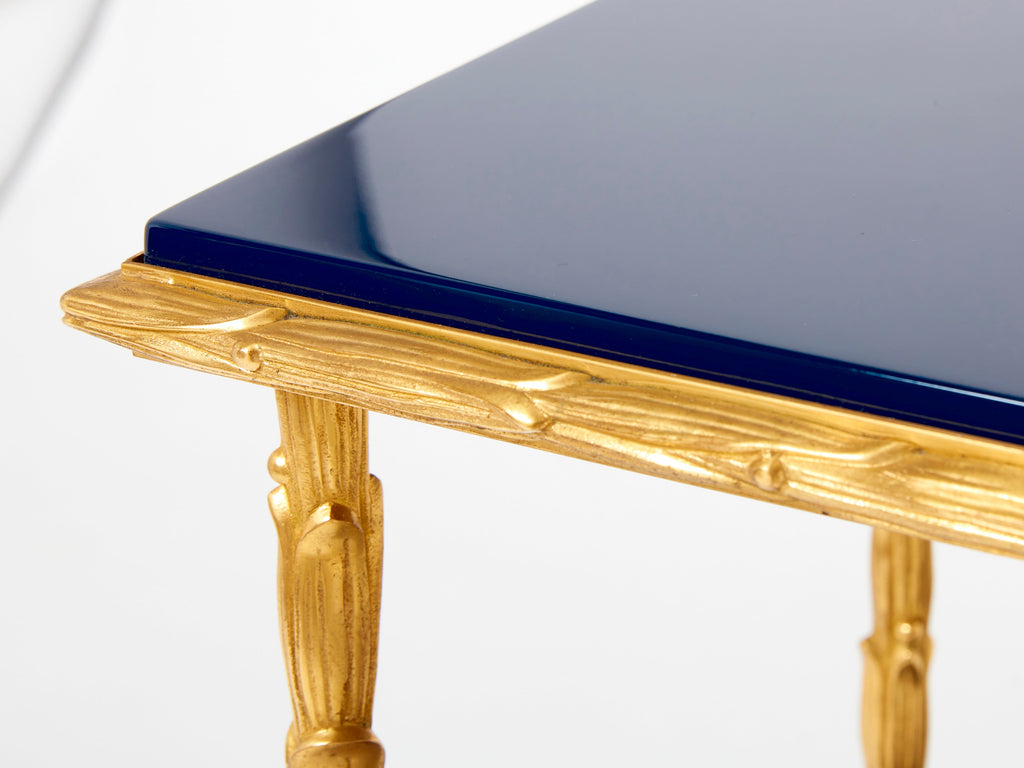 Maison Baguès foliage bronze blue lacquered console table 1960s