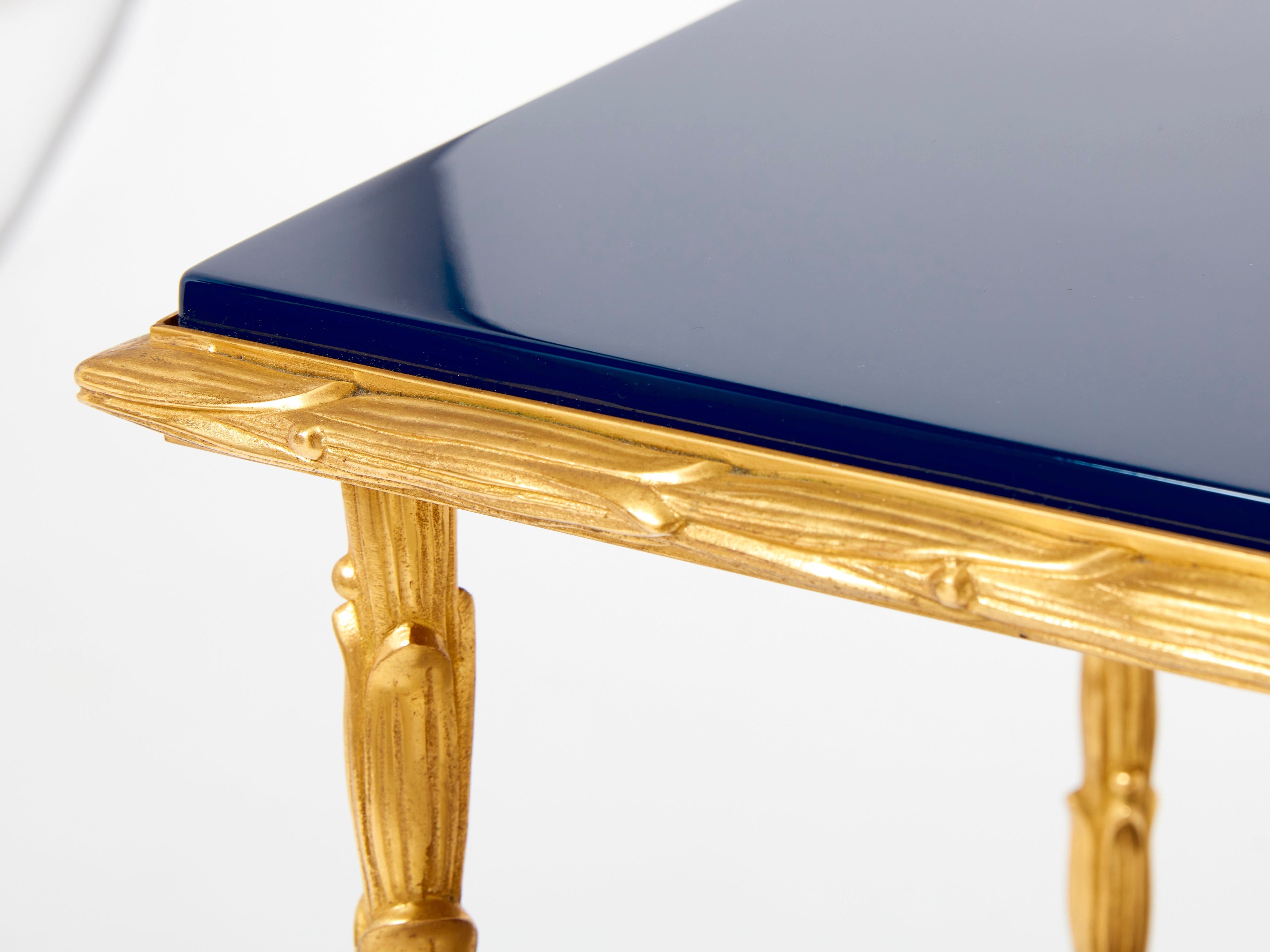 Maison Baguès foliage bronze blue lacquered console table 1960s