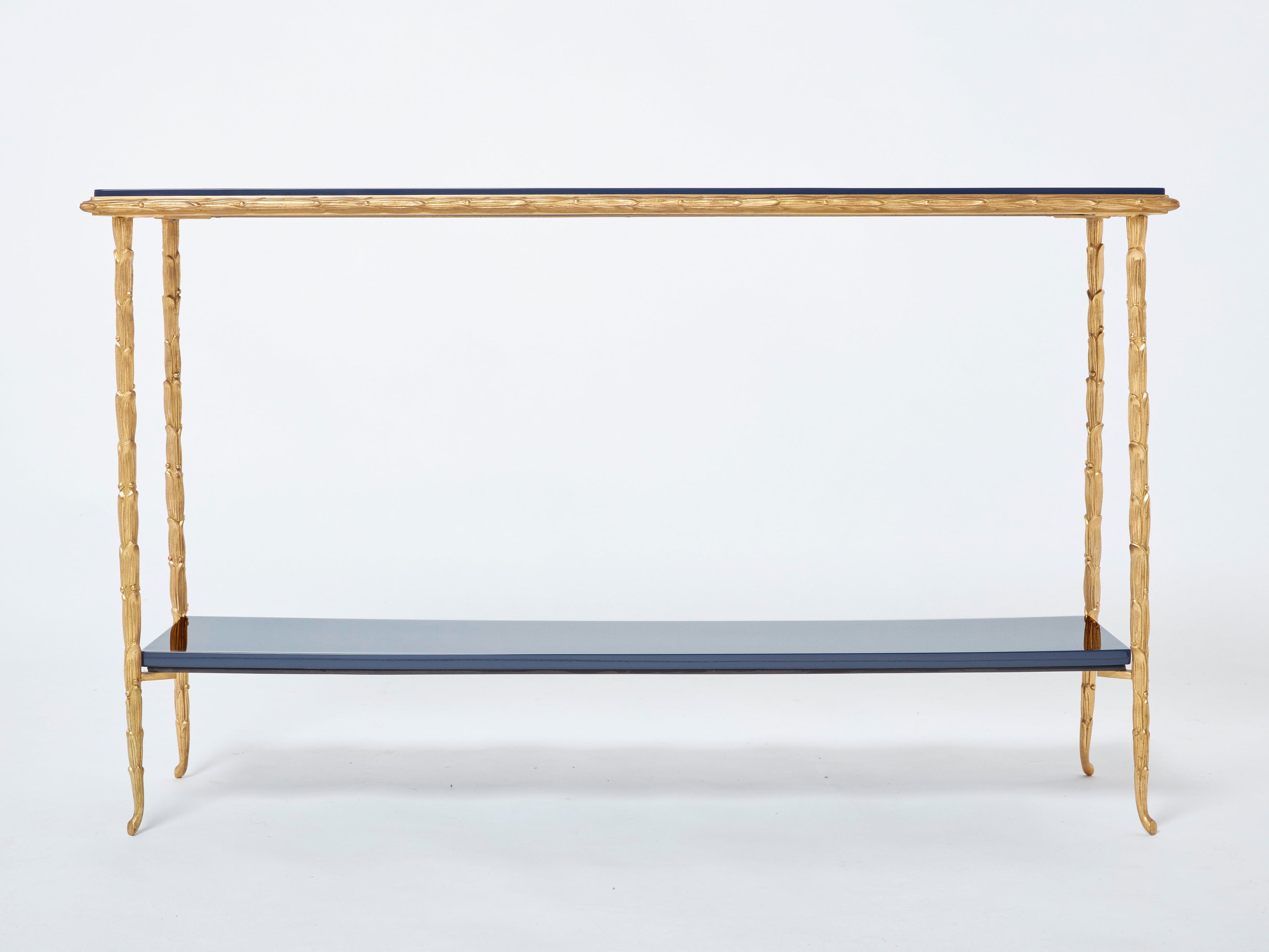 Maison Baguès foliage bronze blue lacquered console table 1960s