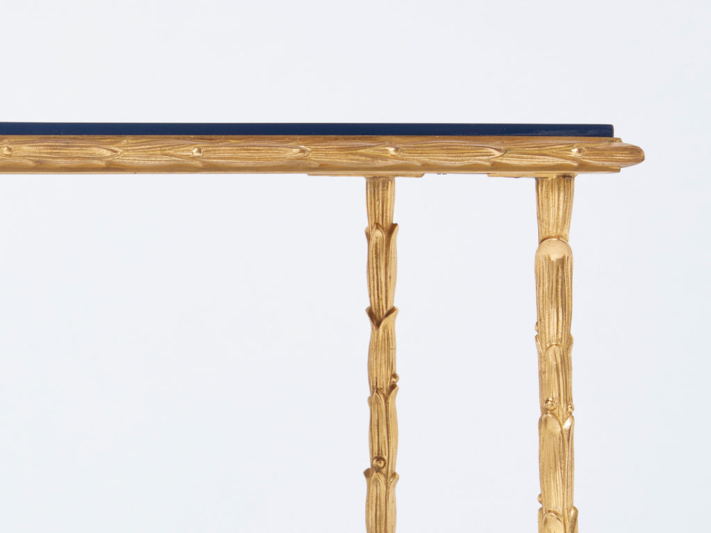 Maison Baguès foliage bronze blue lacquered console table 1960s