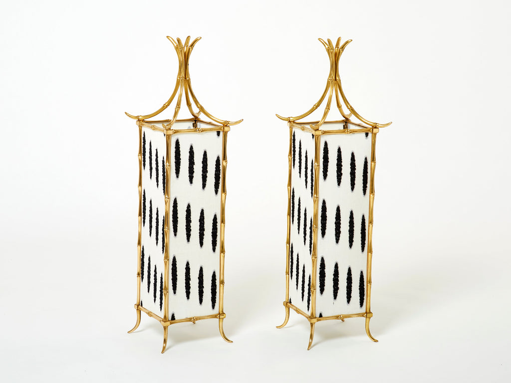 Pair of French Maison Baguès lantern lamps bamboo brass 1960s