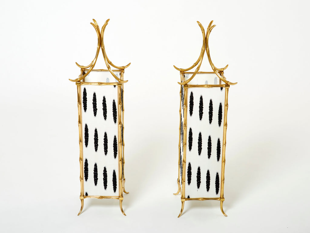 Pair of French Maison Baguès lantern lamps bamboo brass 1960s