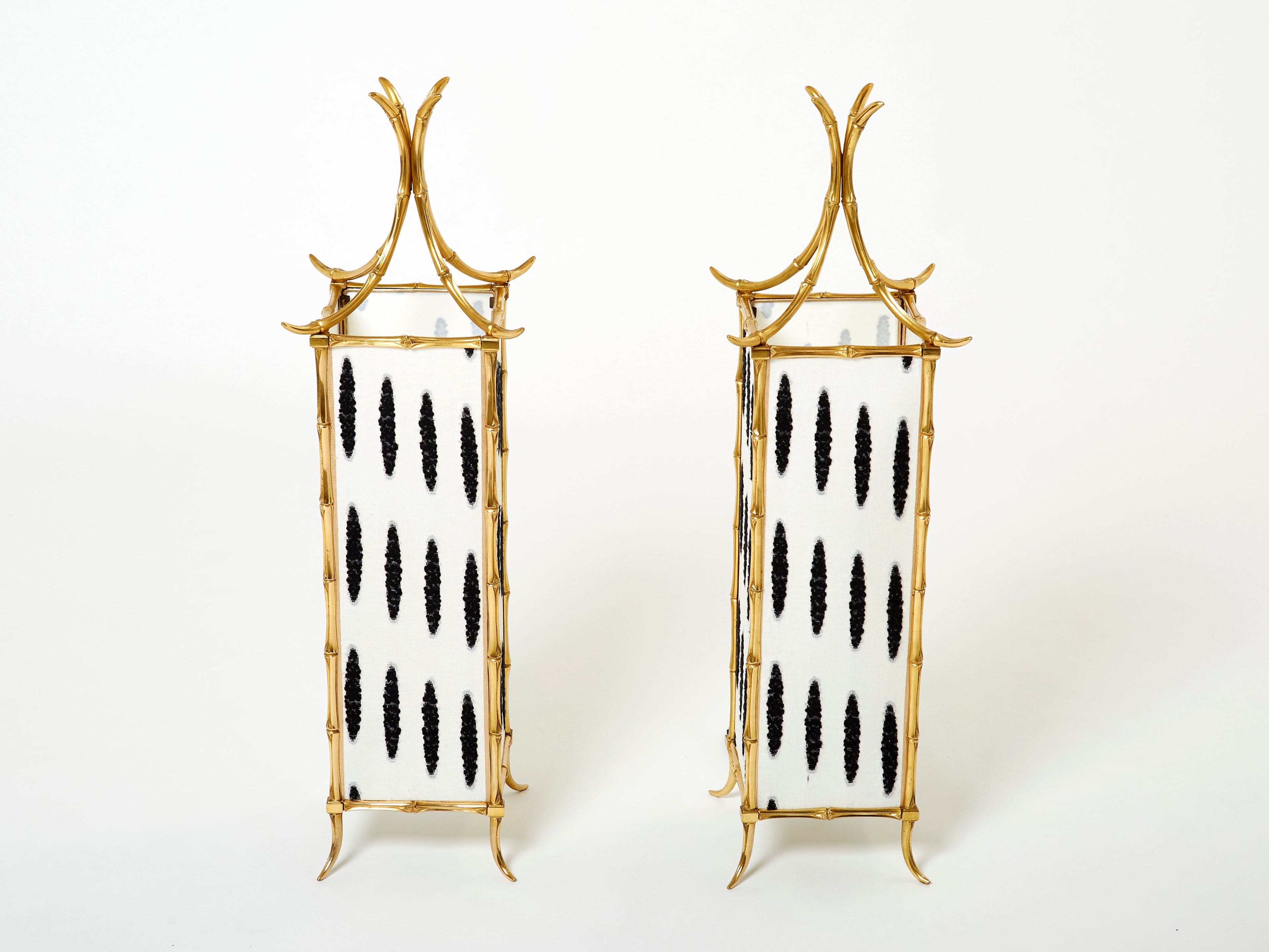 Pair of French Maison Baguès lantern lamps bamboo brass 1960s
