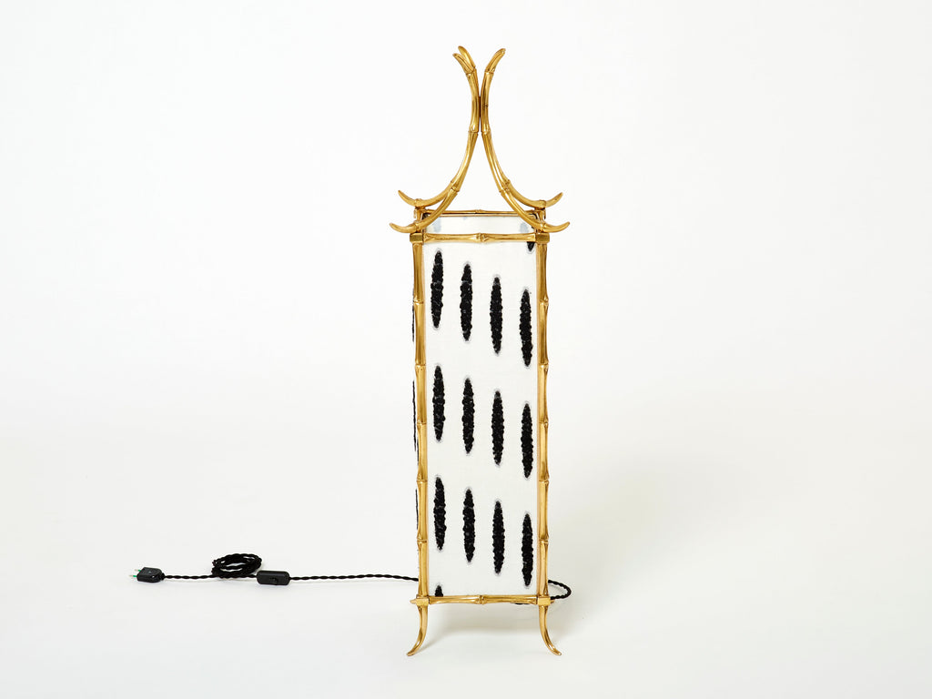 Pair of French Maison Baguès lantern lamps bamboo brass 1960s