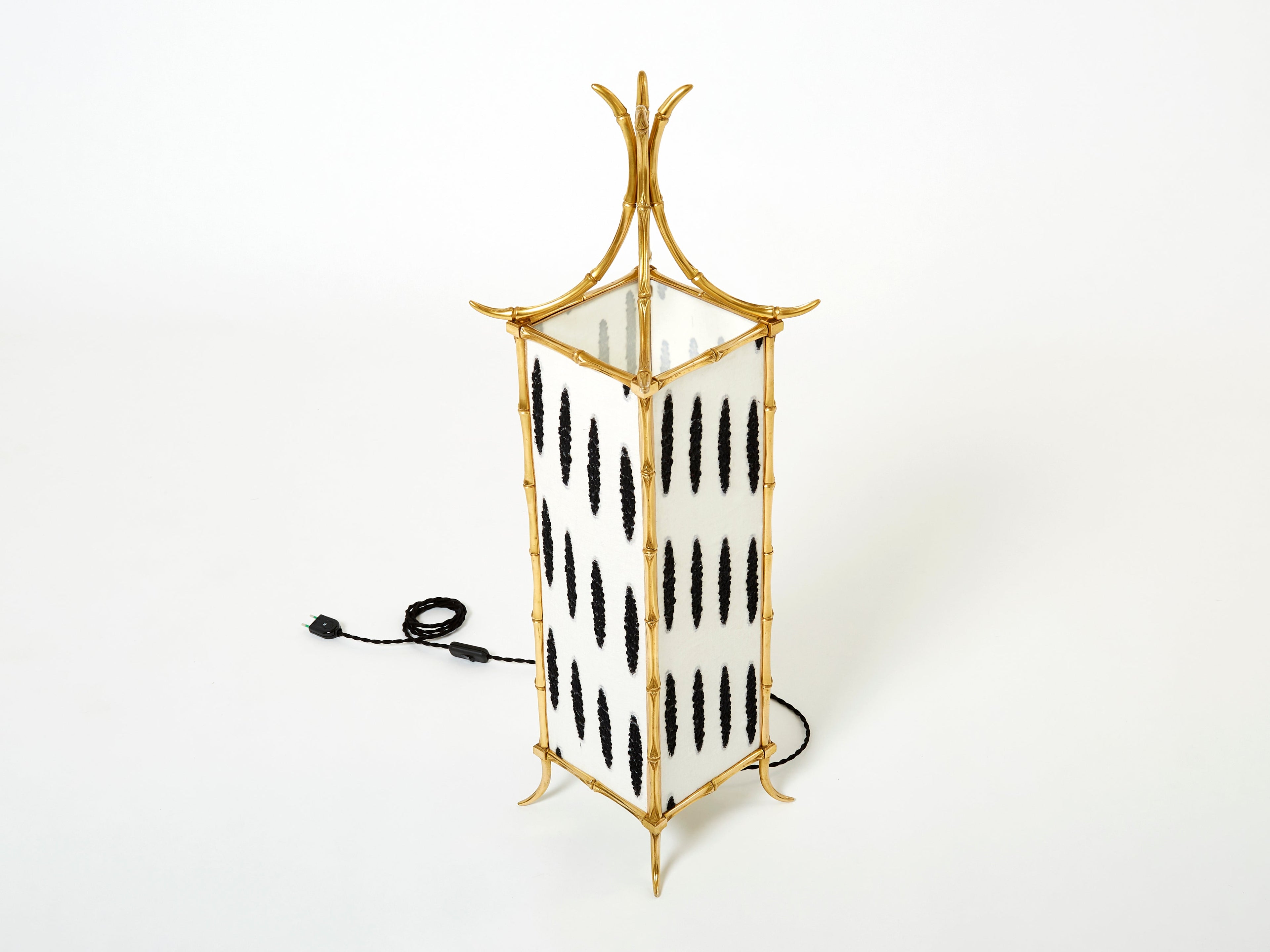 Pair of French Maison Baguès lantern lamps bamboo brass 1960s