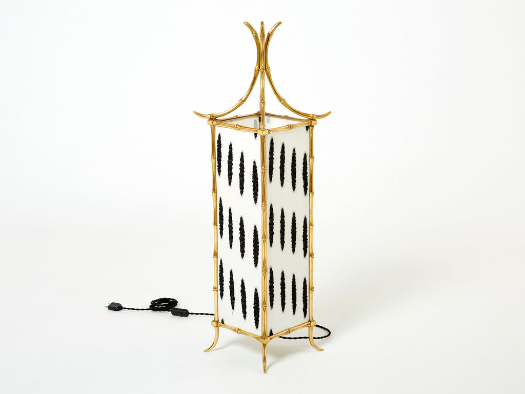 Pair of French Maison Baguès lantern lamps bamboo brass 1960s