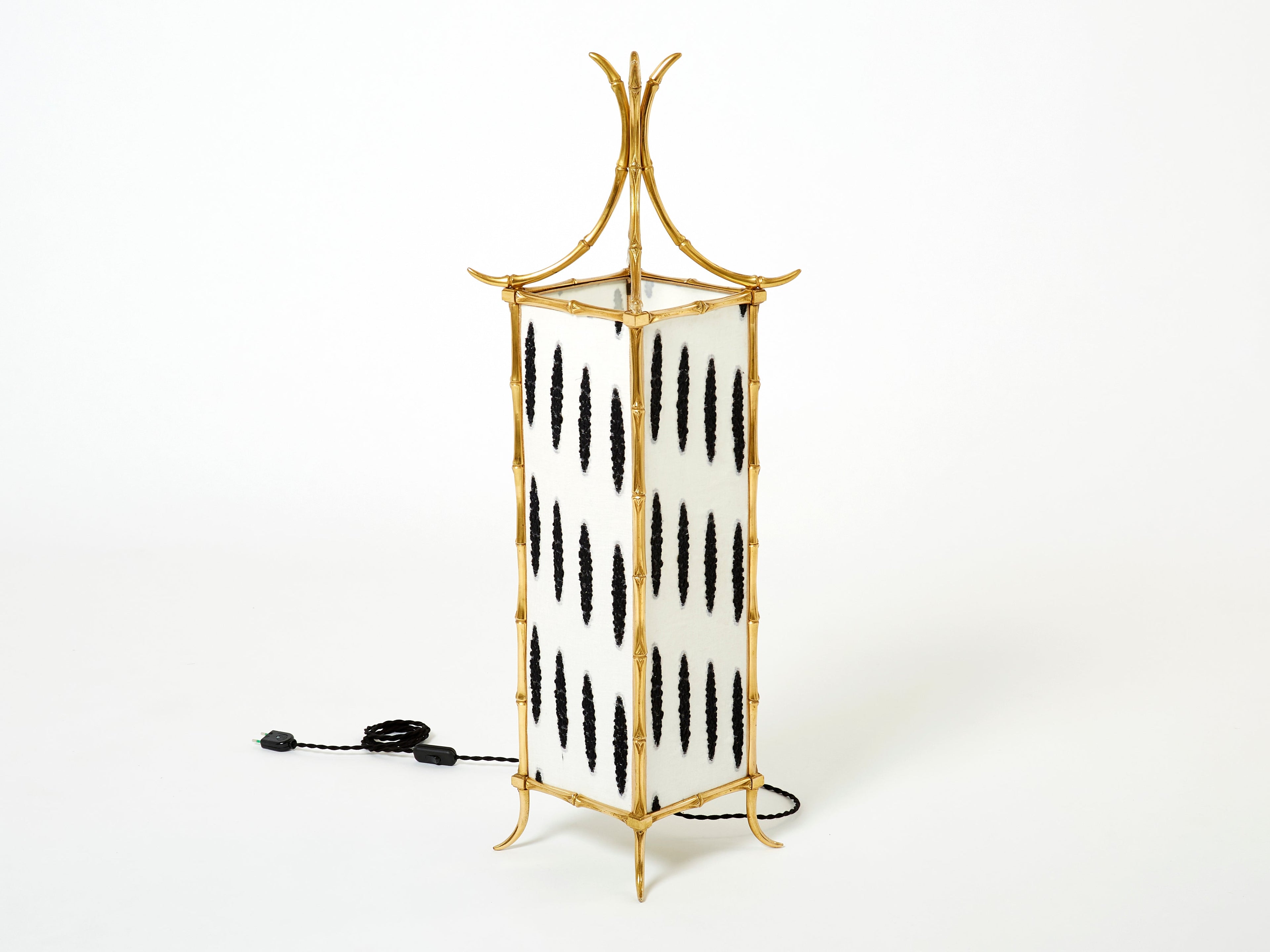 Pair of French Maison Baguès lantern lamps bamboo brass 1960s