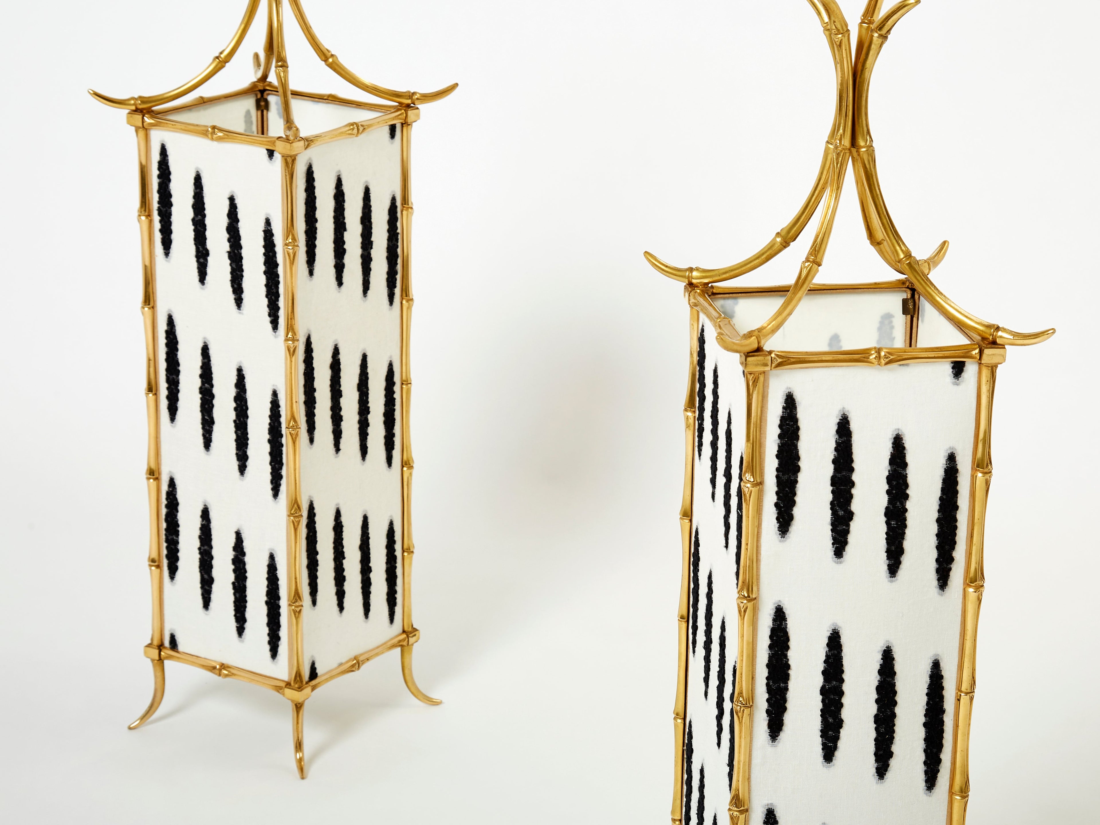Pair of French Maison Baguès lantern lamps bamboo brass 1960s