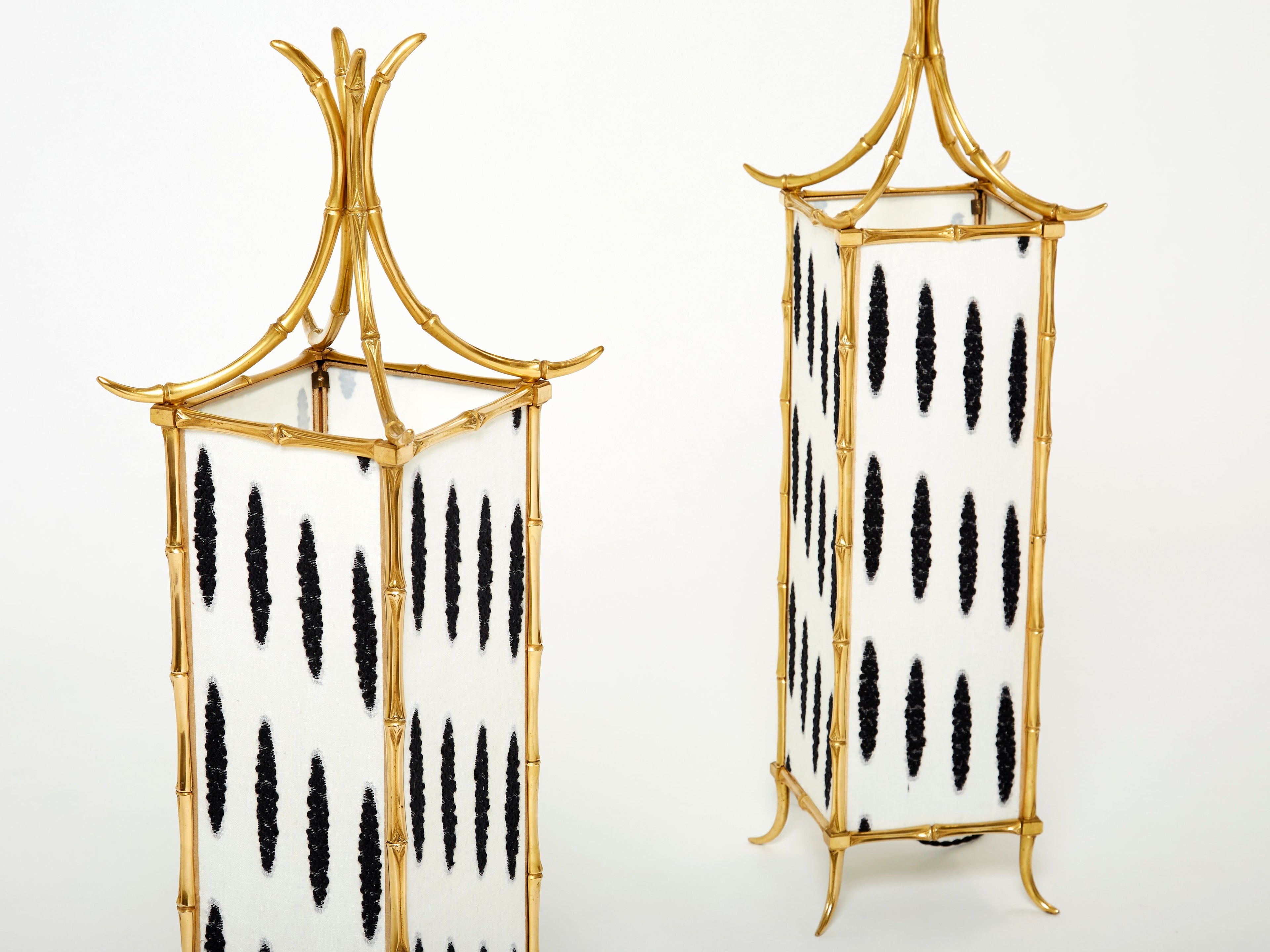 Pair of French Maison Baguès lantern lamps bamboo brass 1960s