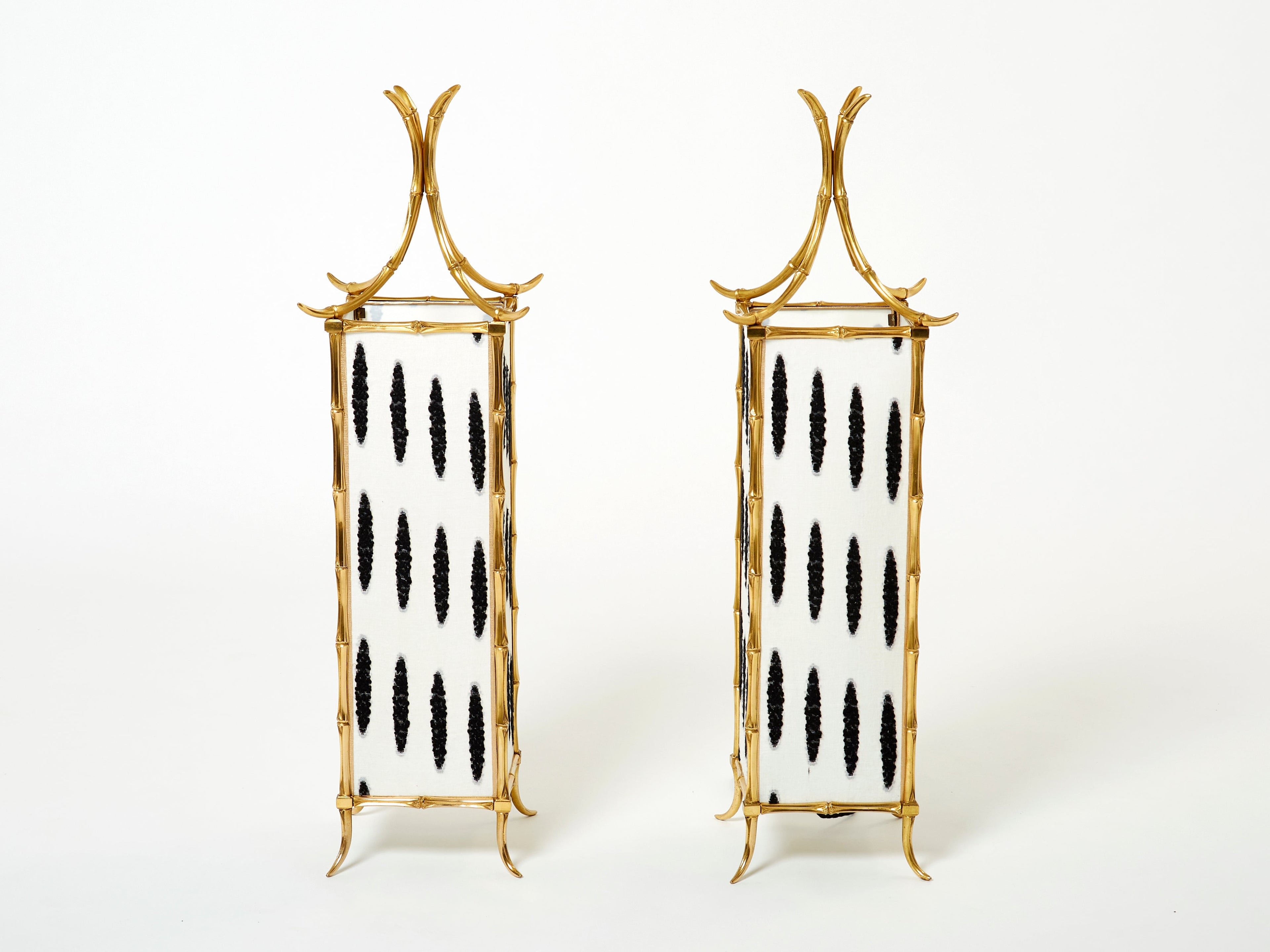 Pair of French Maison Baguès lantern lamps bamboo brass 1960s