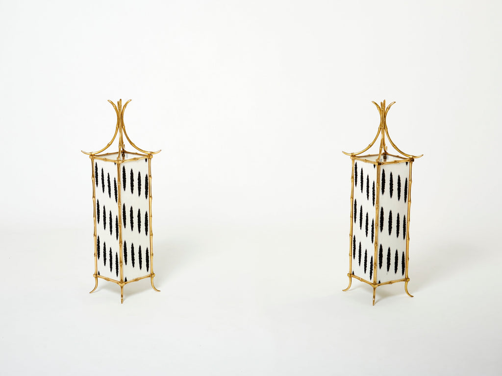 Pair of French Maison Baguès lantern lamps bamboo brass 1960s