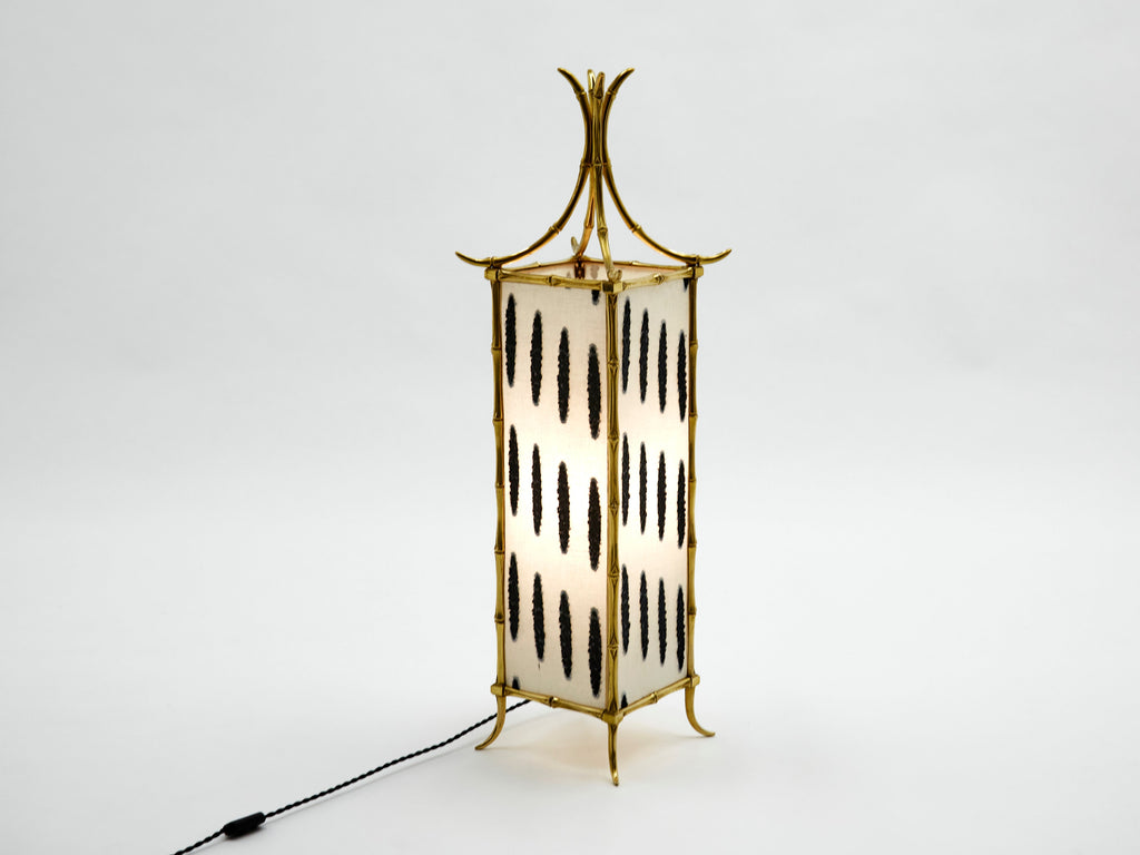 Pair of French Maison Baguès lantern lamps bamboo brass 1960s