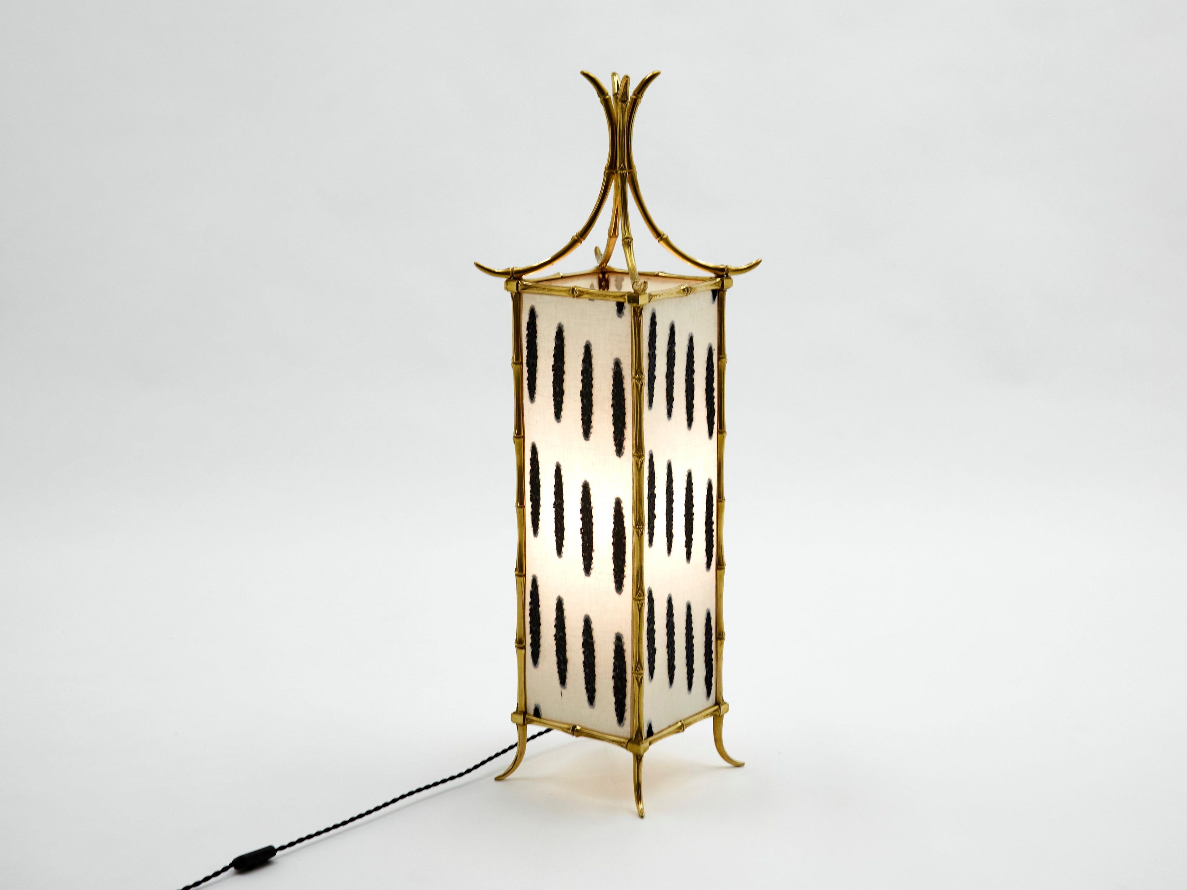 Pair of French Maison Baguès lantern lamps bamboo brass 1960s