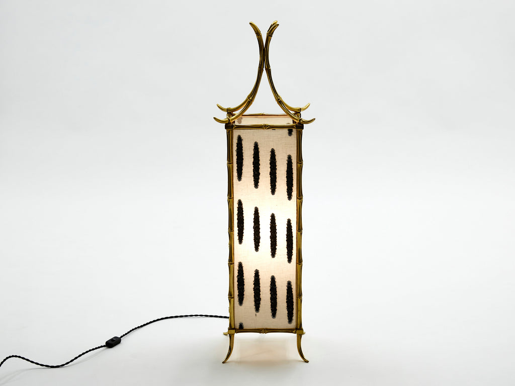 Pair of French Maison Baguès lantern lamps bamboo brass 1960s