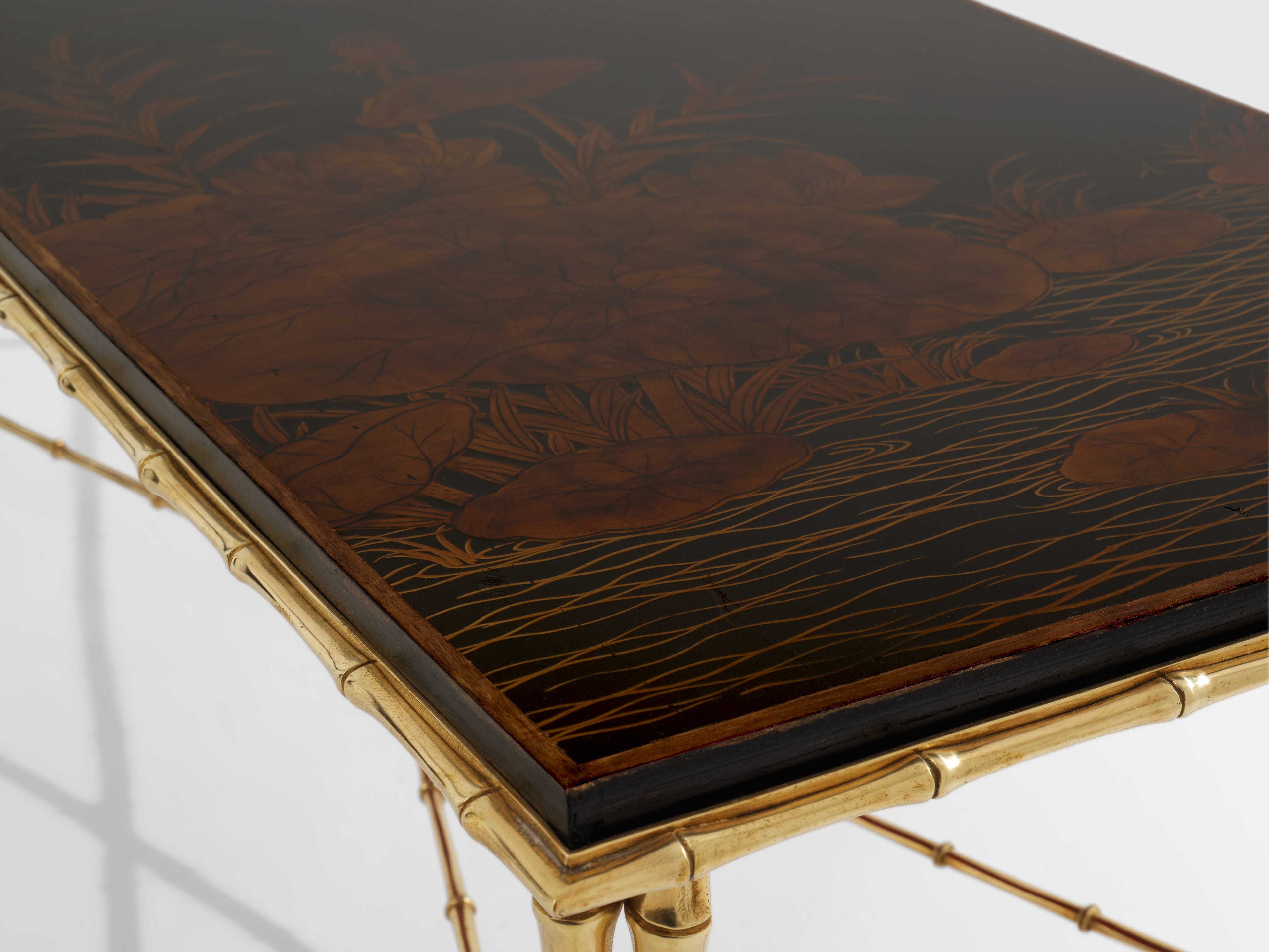 Maison Baguès bamboo brass Chinese lacquered coffee table 1950s
