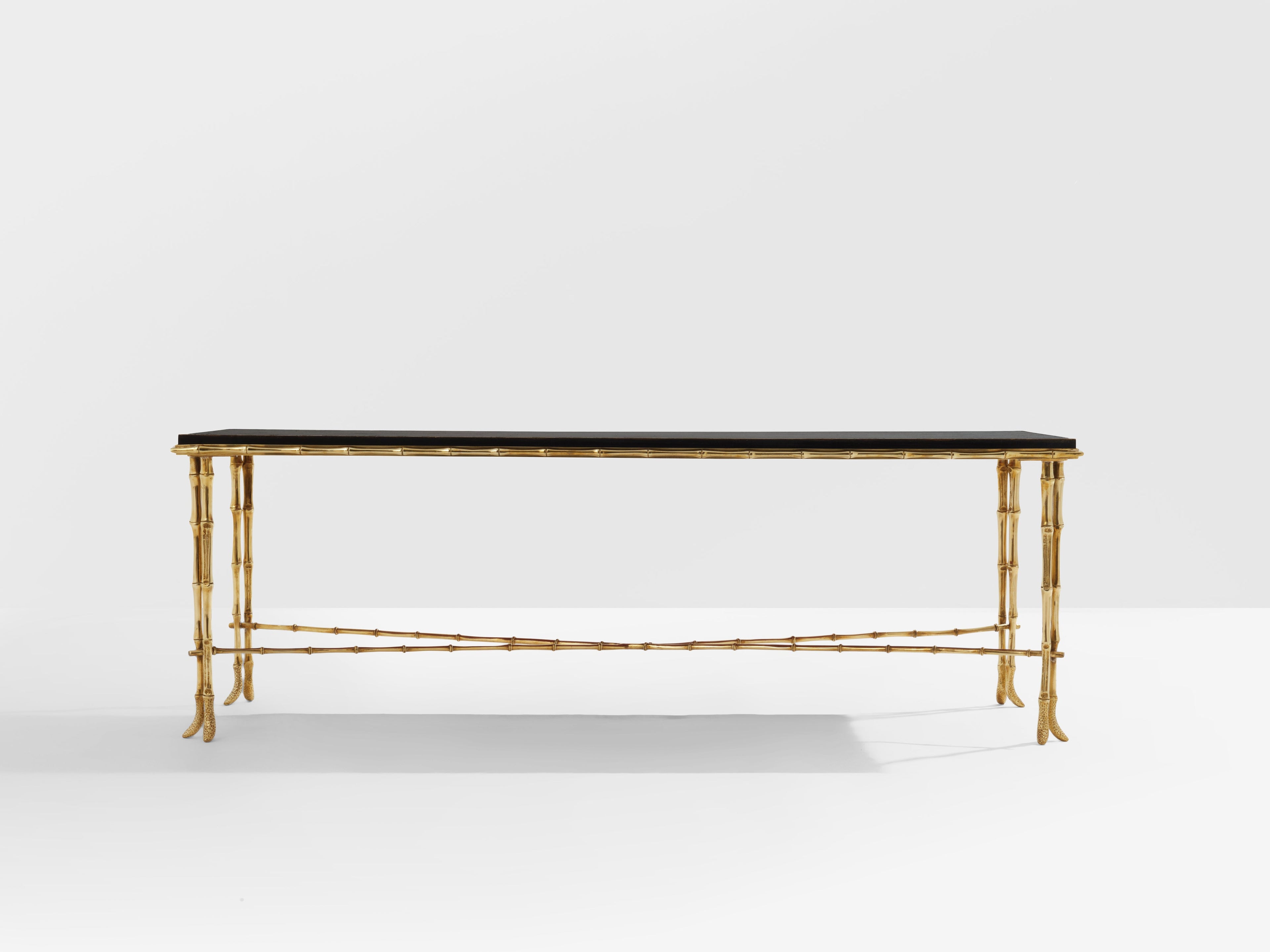 Maison Baguès bamboo brass Chinese lacquered coffee table 1950s