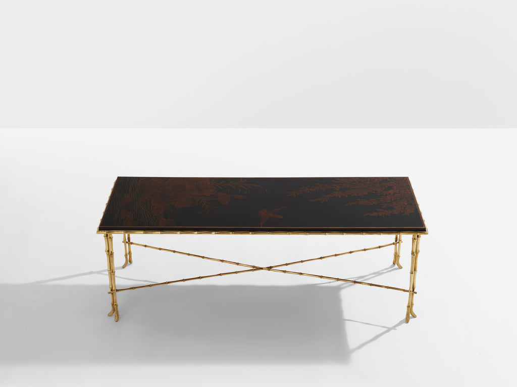 Maison Baguès bamboo brass Chinese lacquered coffee table 1950s
