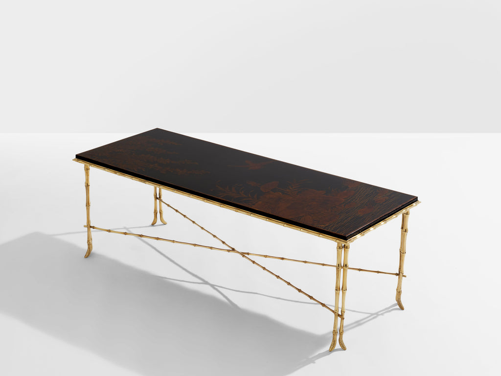 Maison Baguès bamboo brass Chinese lacquered coffee table 1950s