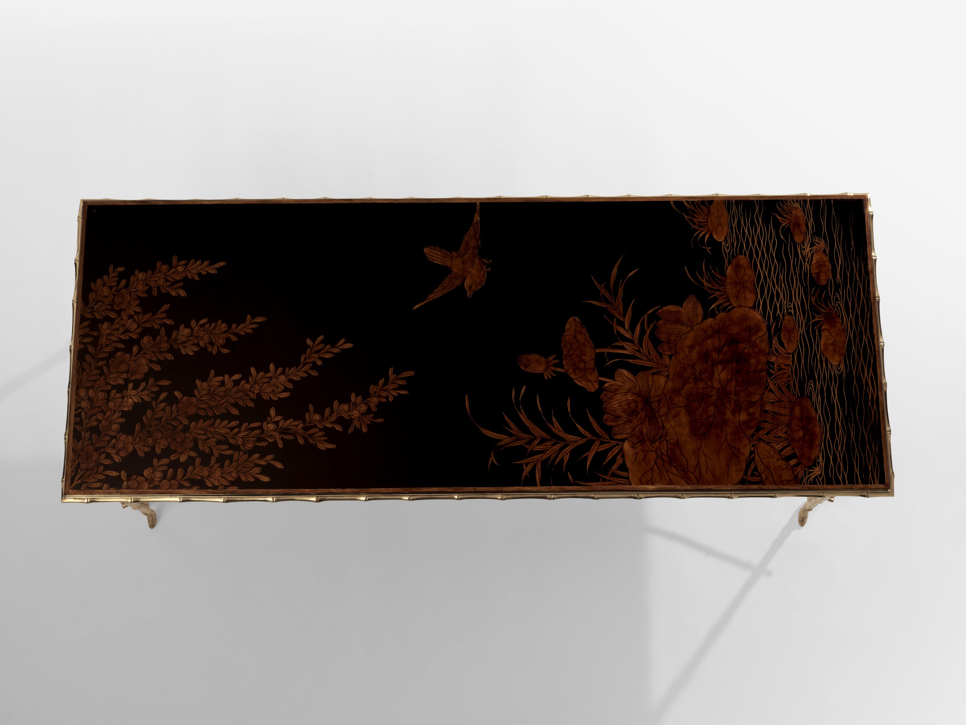 Maison Baguès bamboo brass Chinese lacquered coffee table 1950s