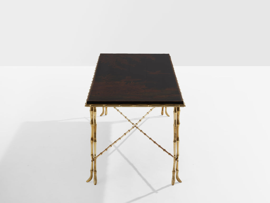 Maison Baguès bamboo brass Chinese lacquered coffee table 1950s