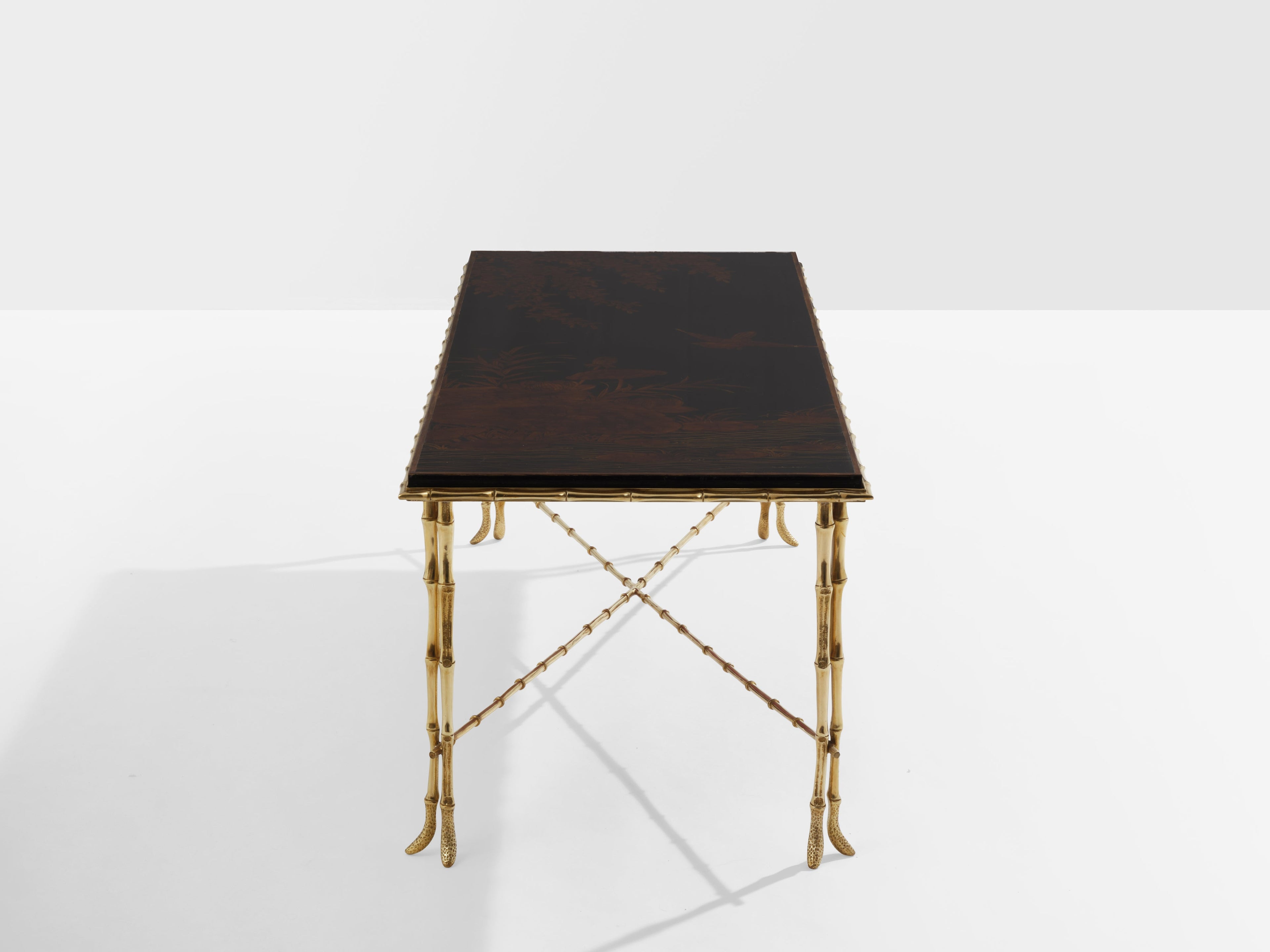 Maison Baguès bamboo brass Chinese lacquered coffee table 1950s