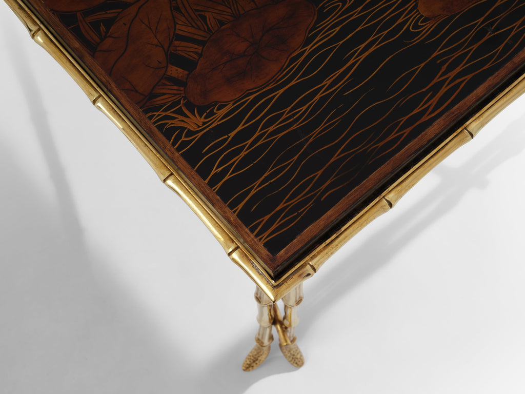 Maison Baguès bamboo brass Chinese lacquered coffee table 1950s