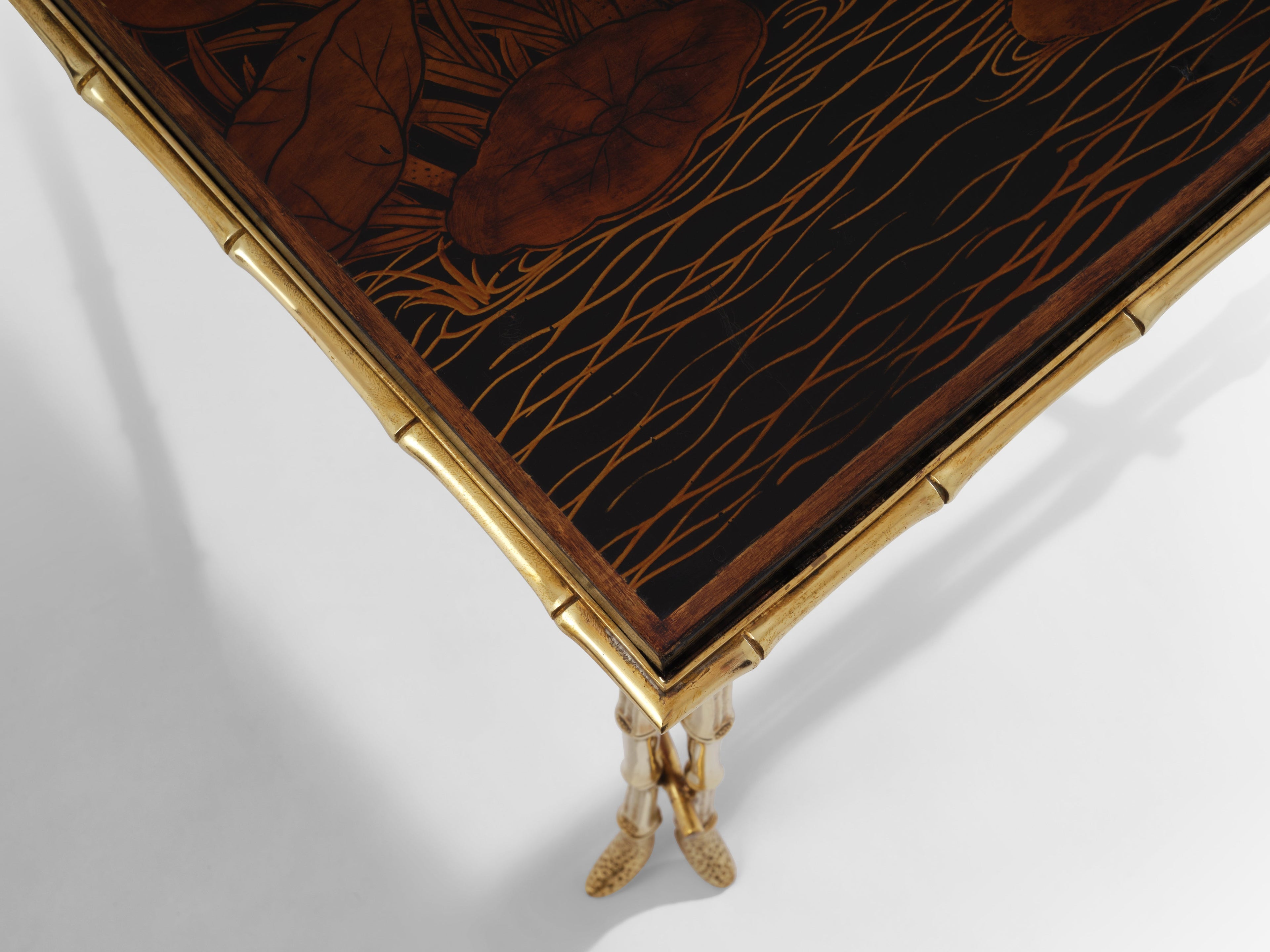 Maison Baguès bamboo brass Chinese lacquered coffee table 1950s