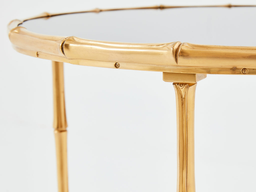 Maison Baguès bamboo brass dark grey mirror gueridon table 1960s