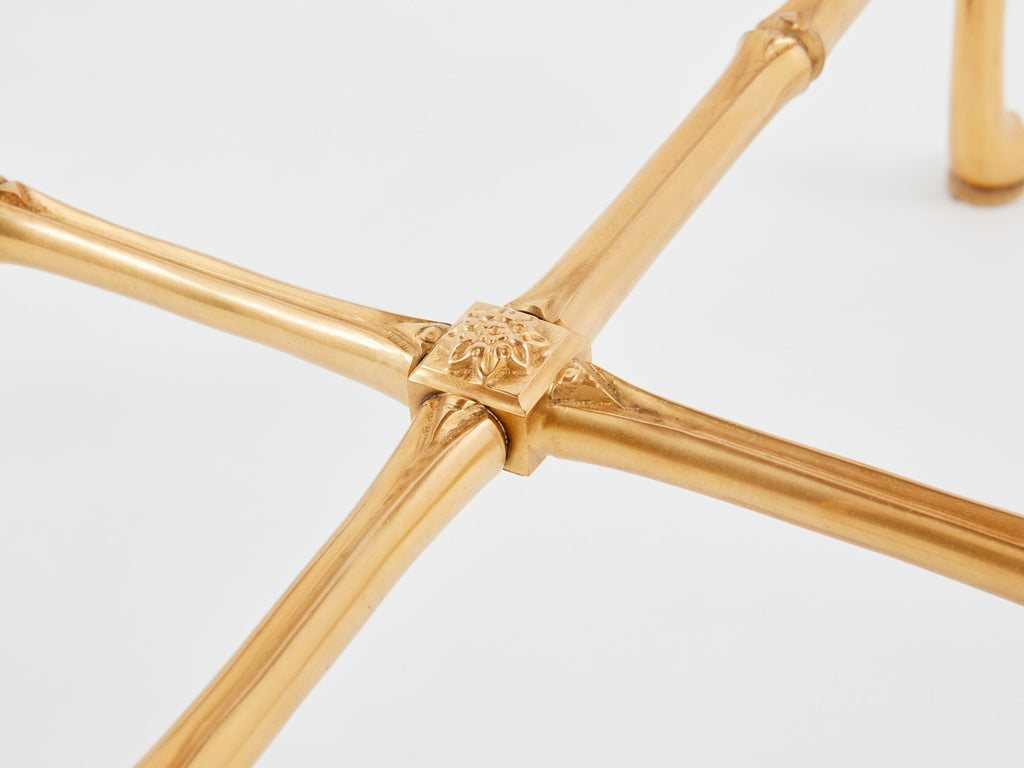 Maison Baguès bamboo brass dark grey mirror gueridon table 1960s