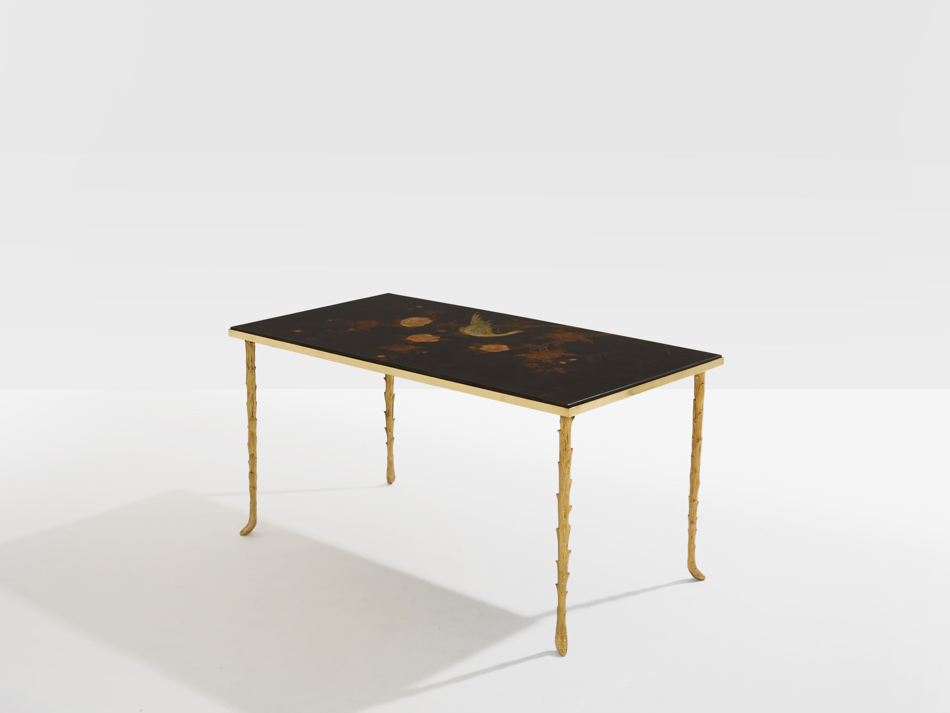 Maison Baguès bamboo brass chinese lacquered small coffee table 1950s