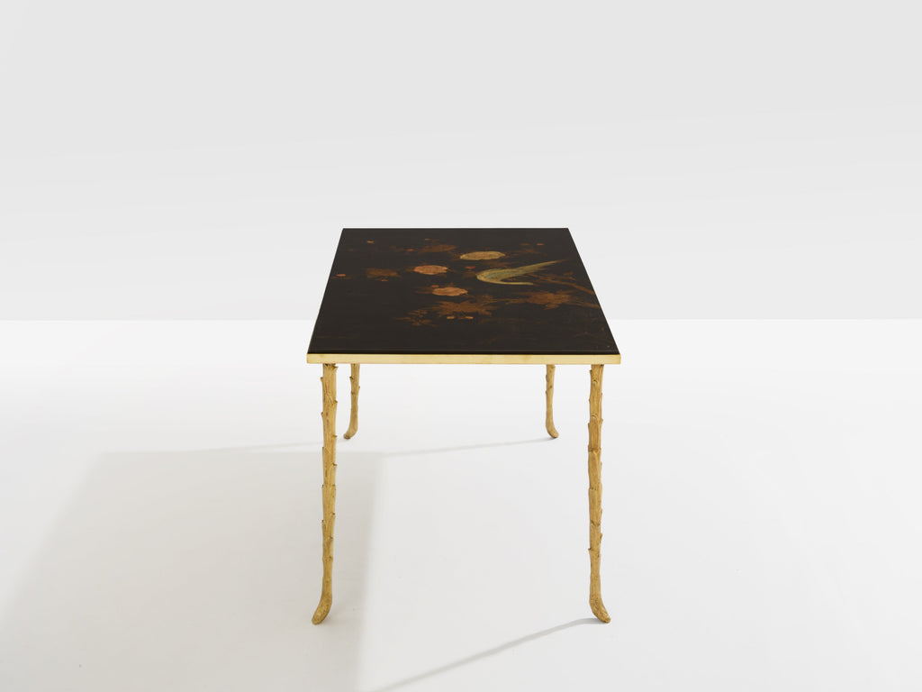 Maison Baguès bamboo brass chinese lacquered small coffee table 1950s