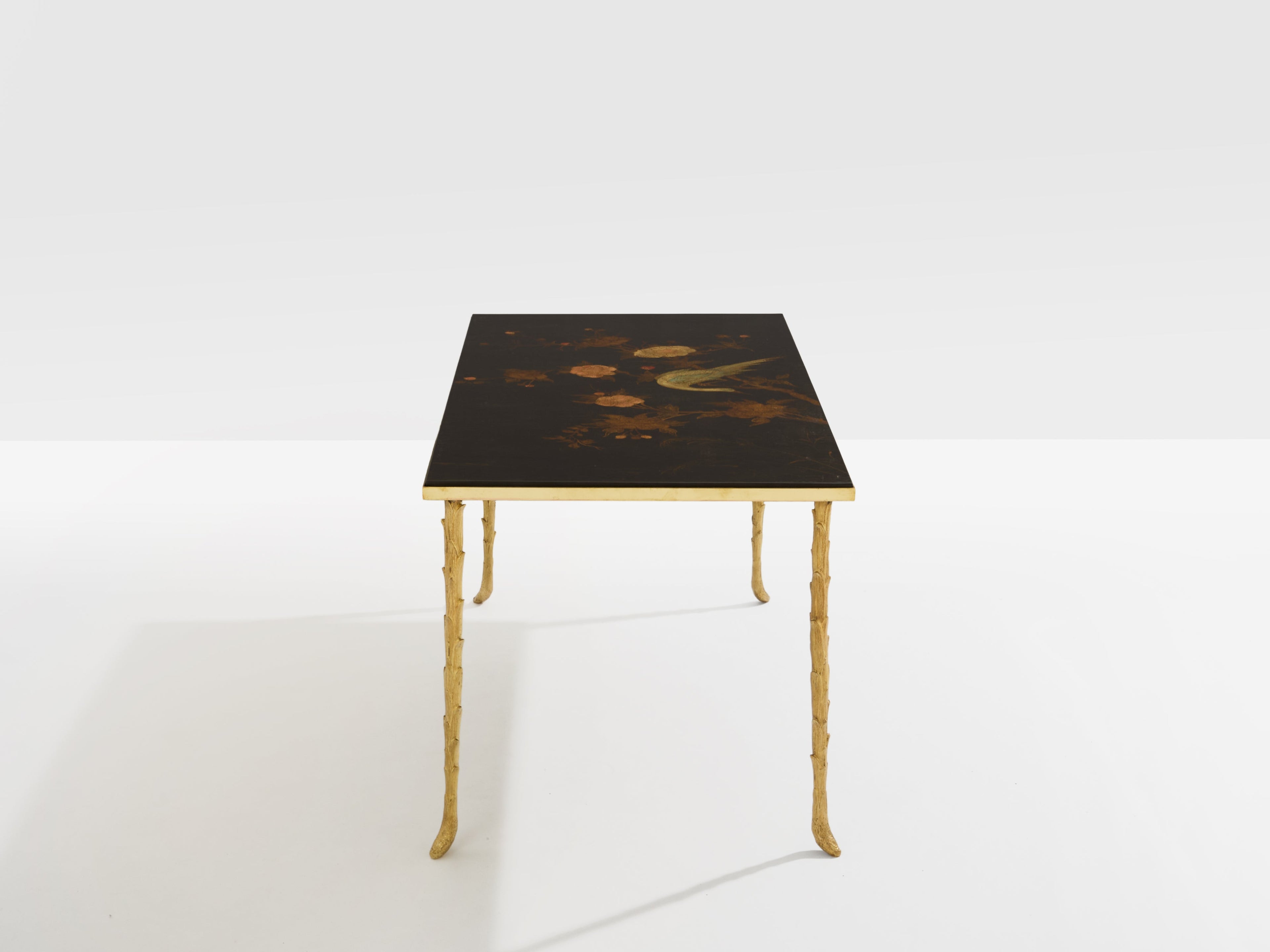 Maison Baguès bamboo brass chinese lacquered small coffee table 1950s