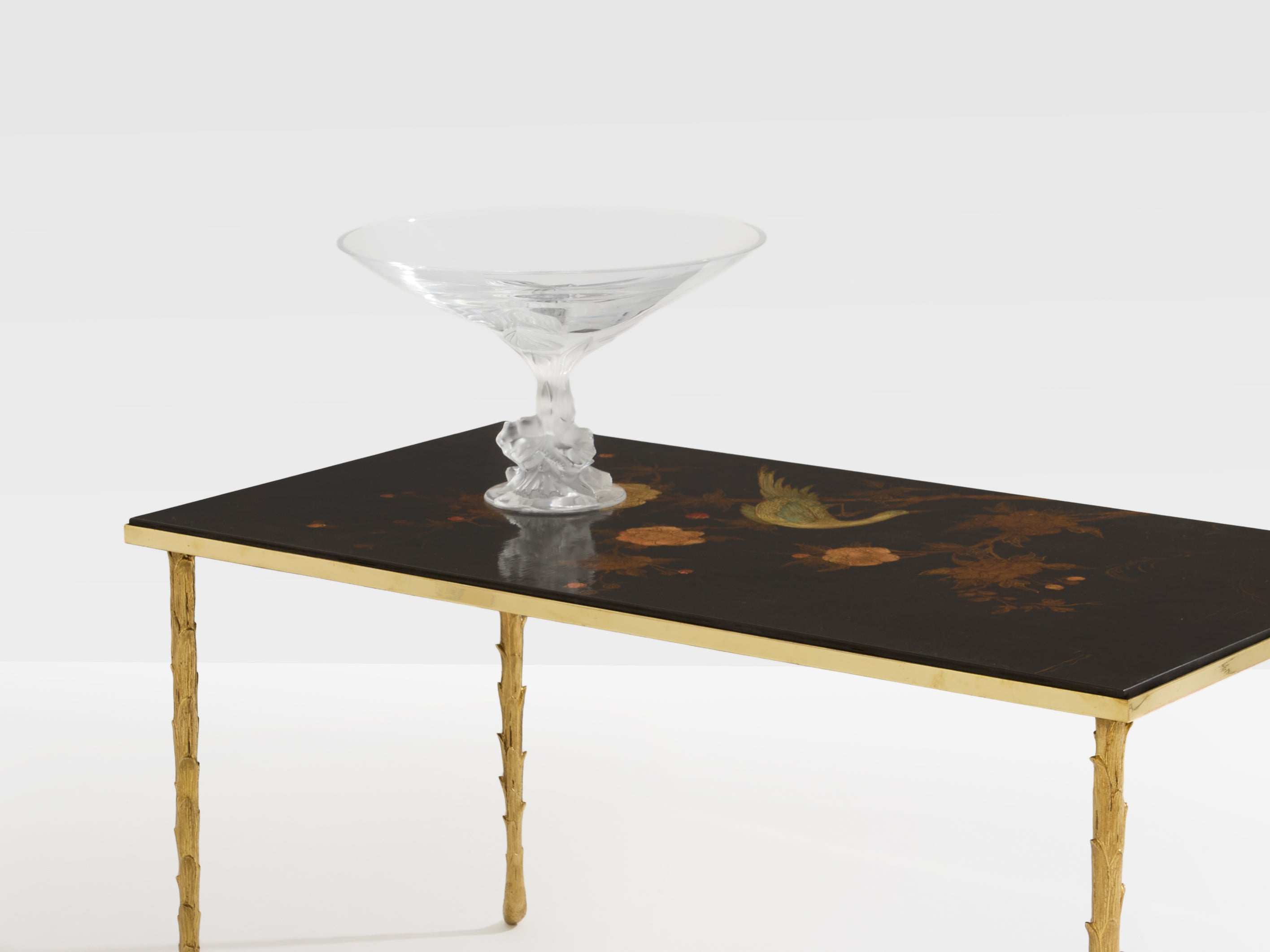 Maison Baguès bamboo brass chinese lacquered small coffee table 1950s