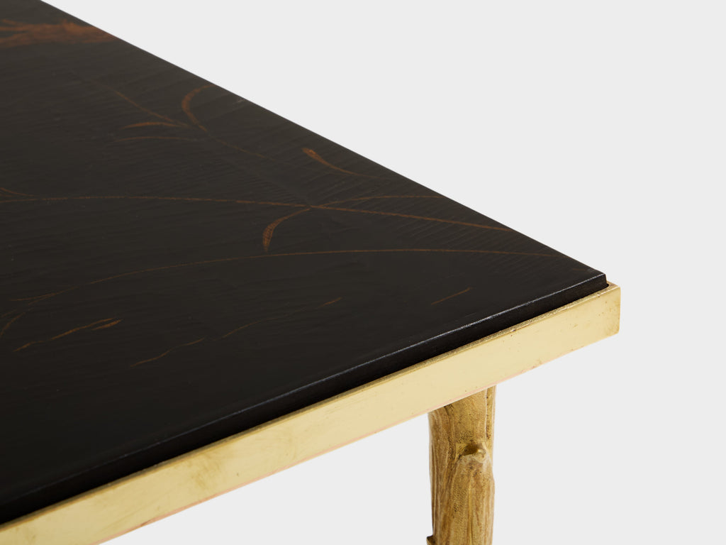 Maison Baguès bamboo brass chinese lacquered small coffee table 1950s