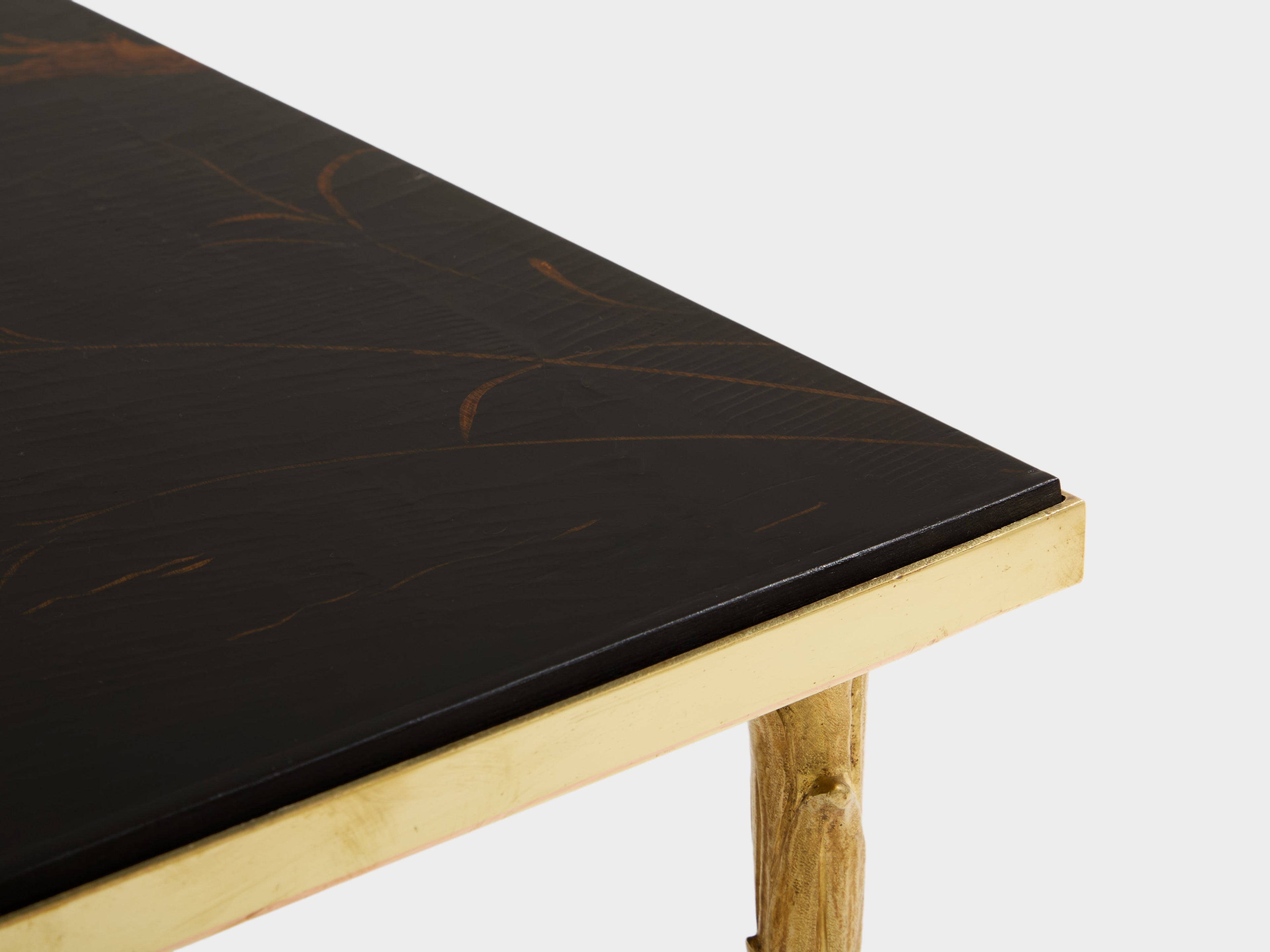 Maison Baguès bamboo brass chinese lacquered small coffee table 1950s