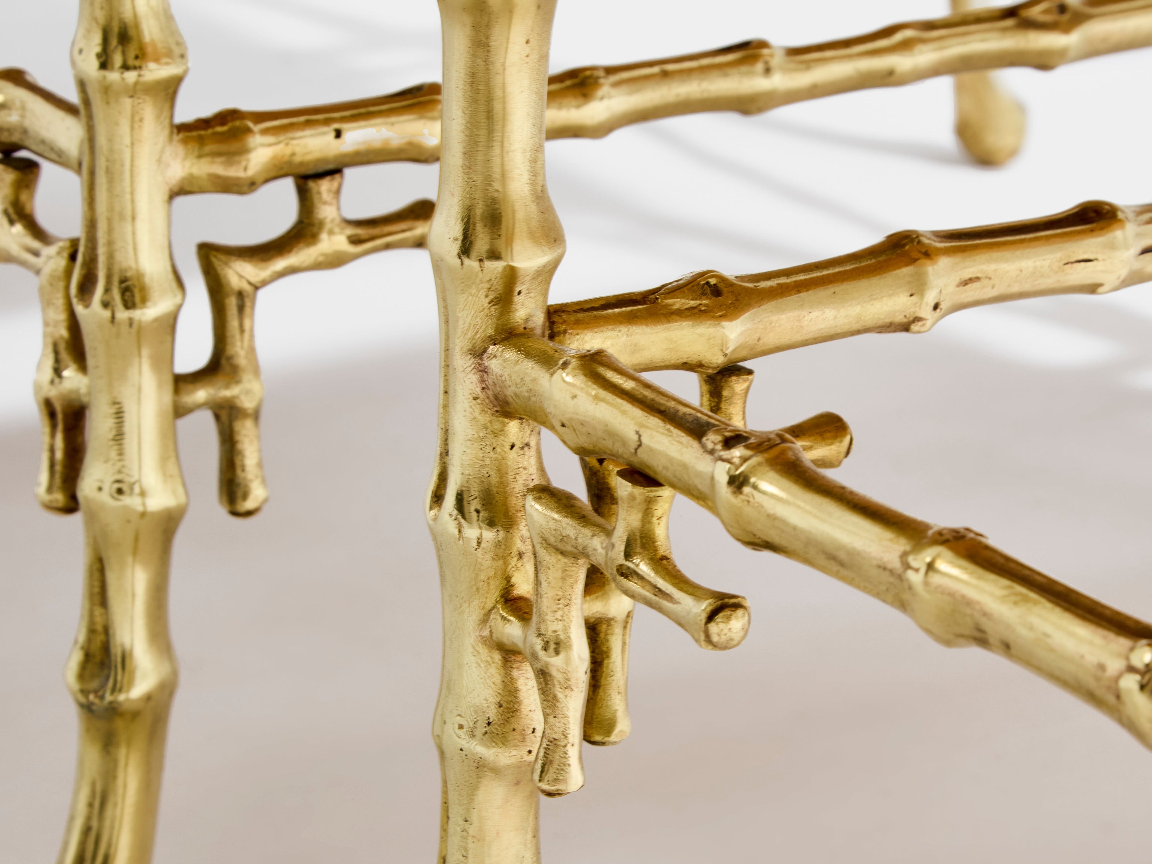 Maison Baguès bamboo bronze chinoiserie lacquered end tables 1940s