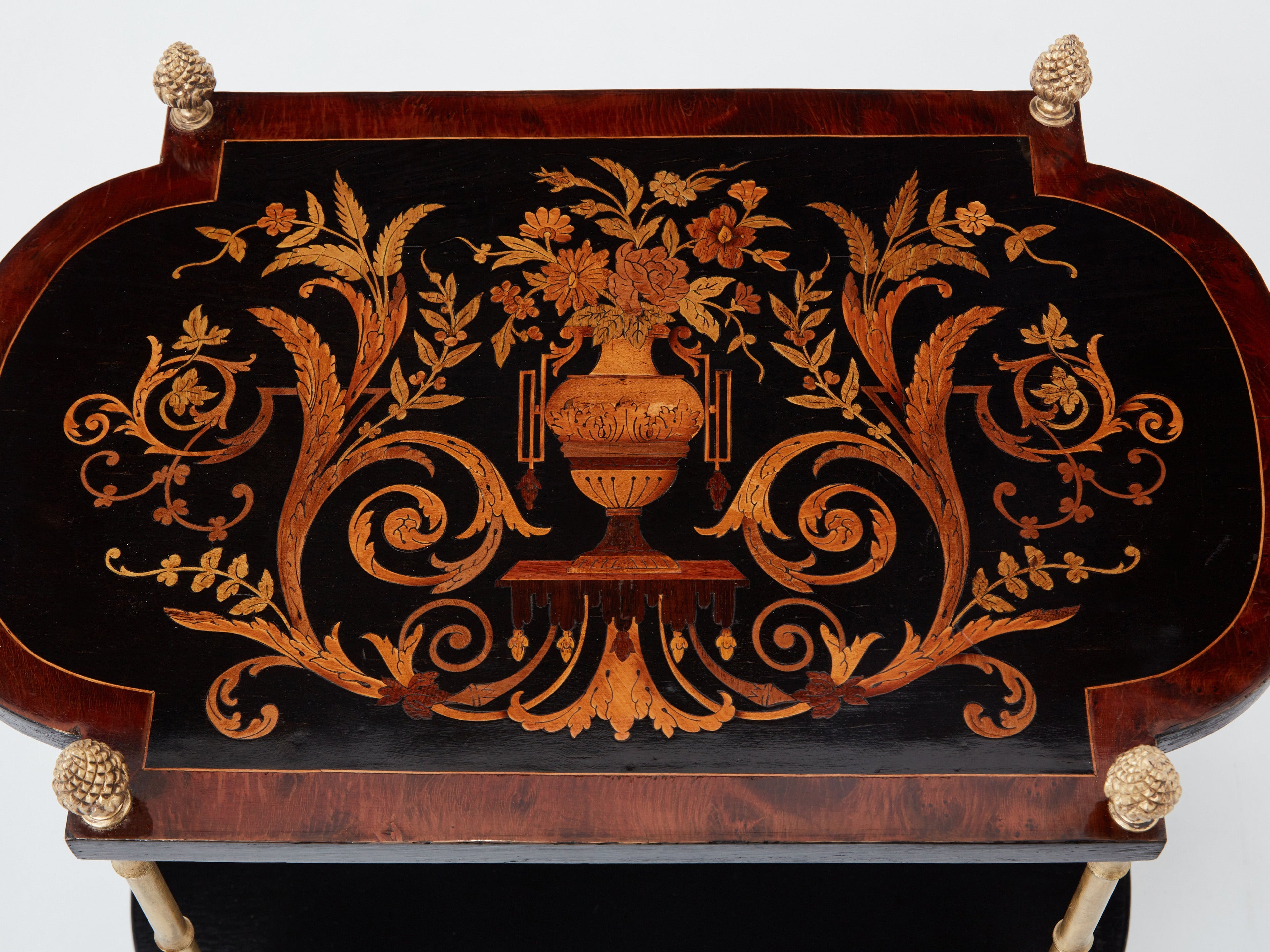 Maison Baguès bronze bamboo wood marquetry side tables 1940s