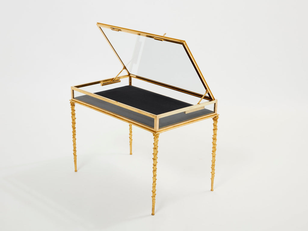 Maison Baguès foliage bronze vitrine table 1950s