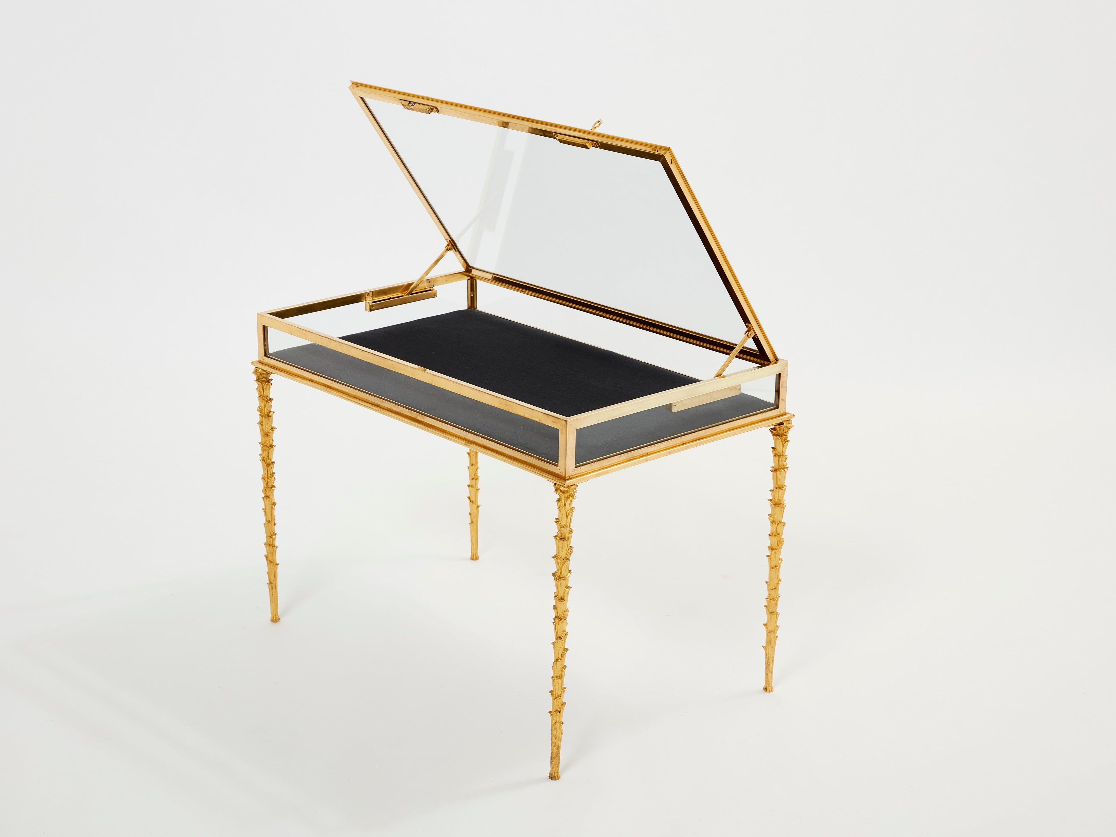 Maison Baguès foliage bronze vitrine table 1950s