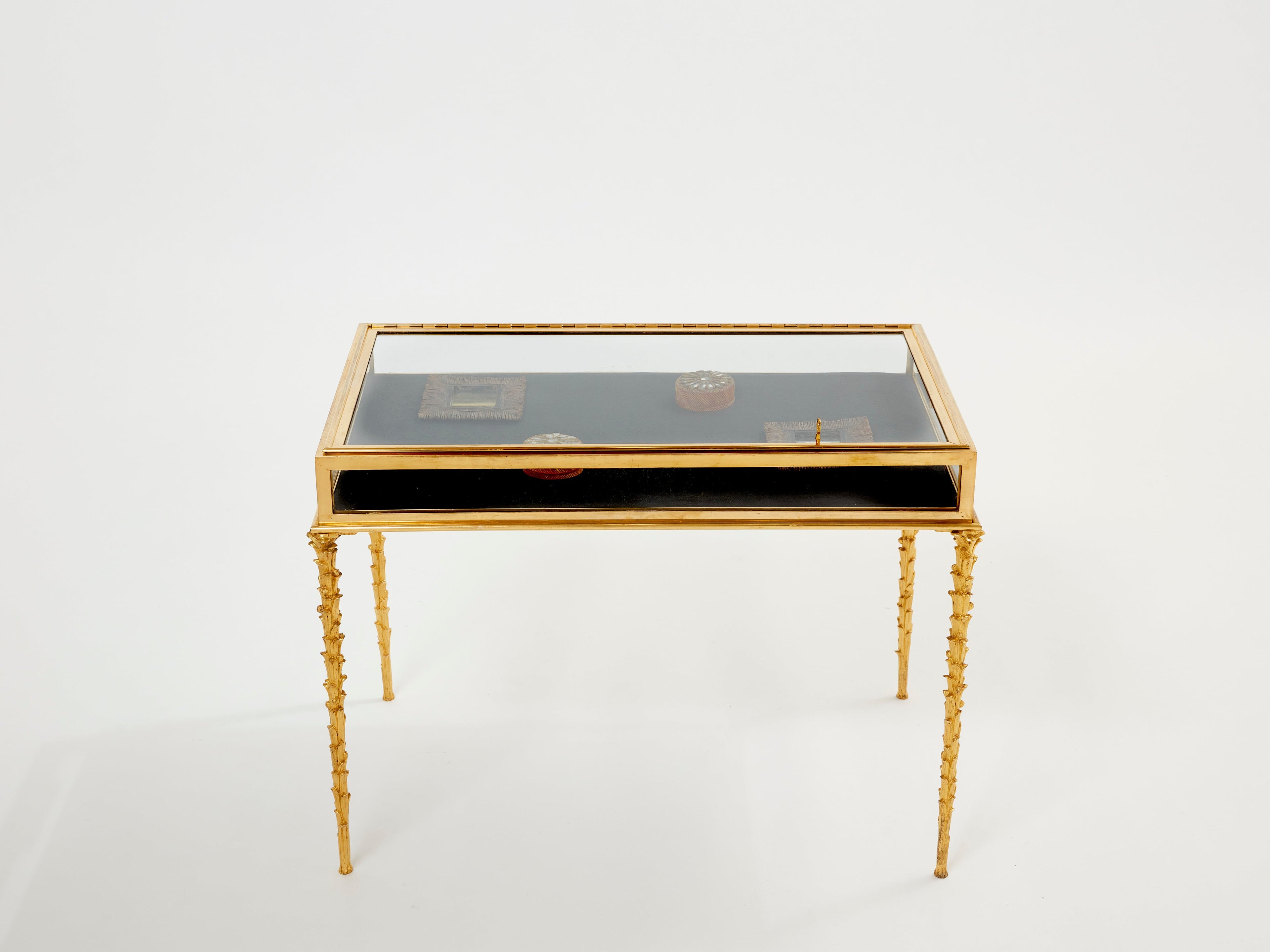 Maison Baguès foliage bronze vitrine table 1950s