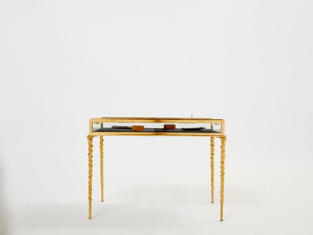 Maison Baguès foliage bronze vitrine table 1950s