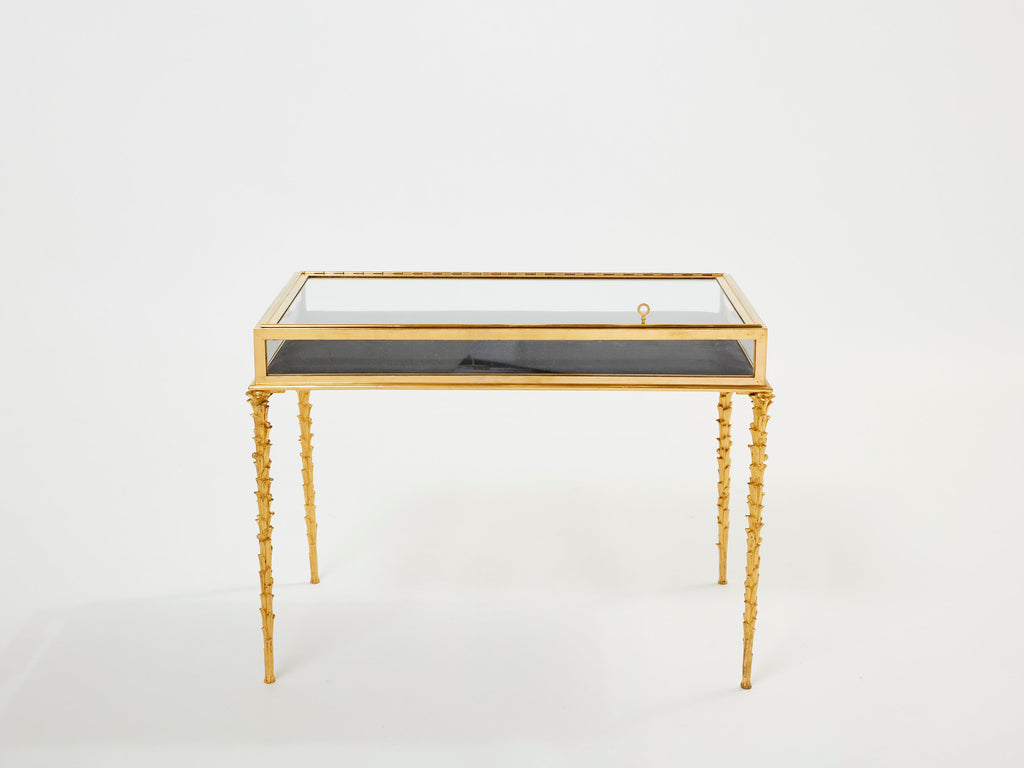 Maison Baguès foliage bronze vitrine table 1950s