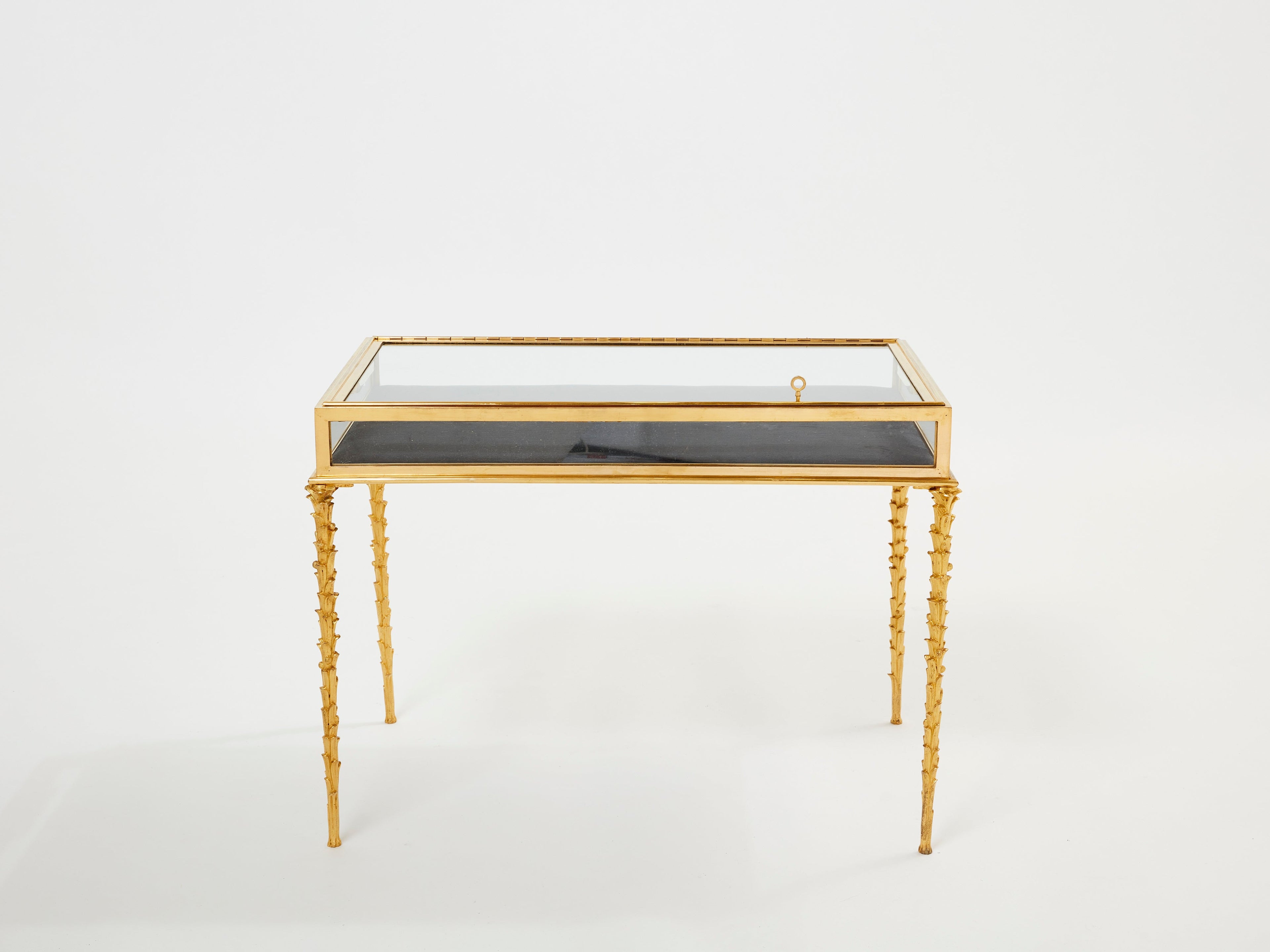 Maison Baguès foliage bronze vitrine table 1950s