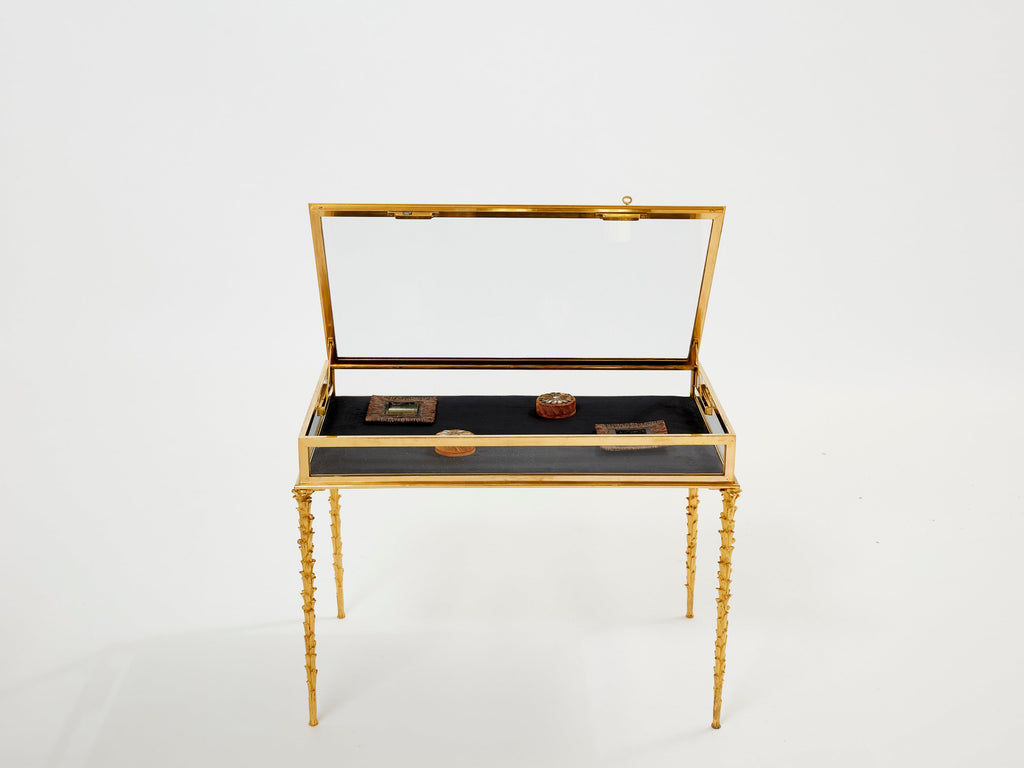 Maison Baguès foliage bronze vitrine table 1950s