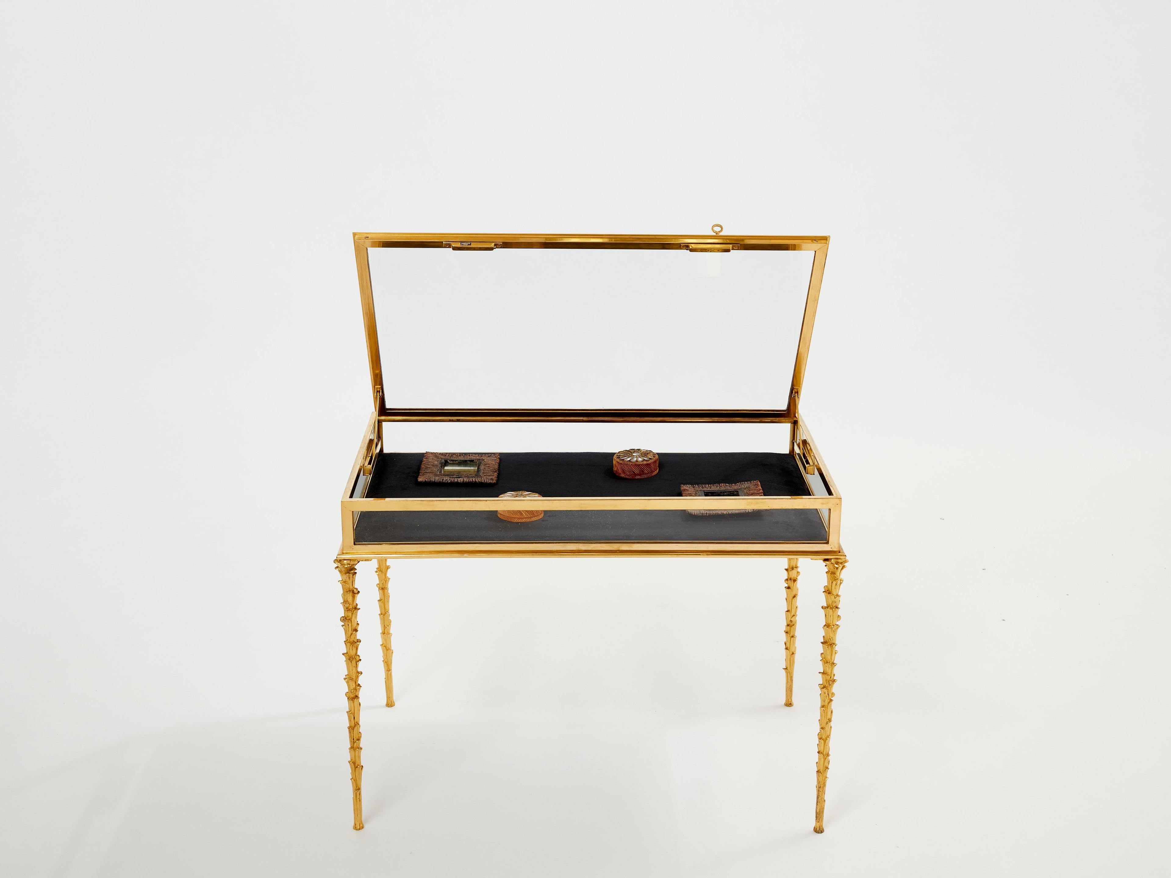 Maison Baguès foliage bronze vitrine table 1950s