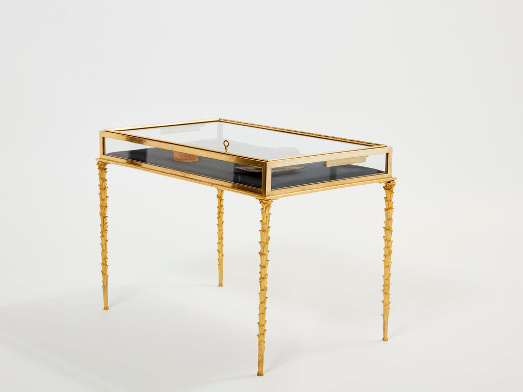 Maison Baguès foliage bronze vitrine table 1950s