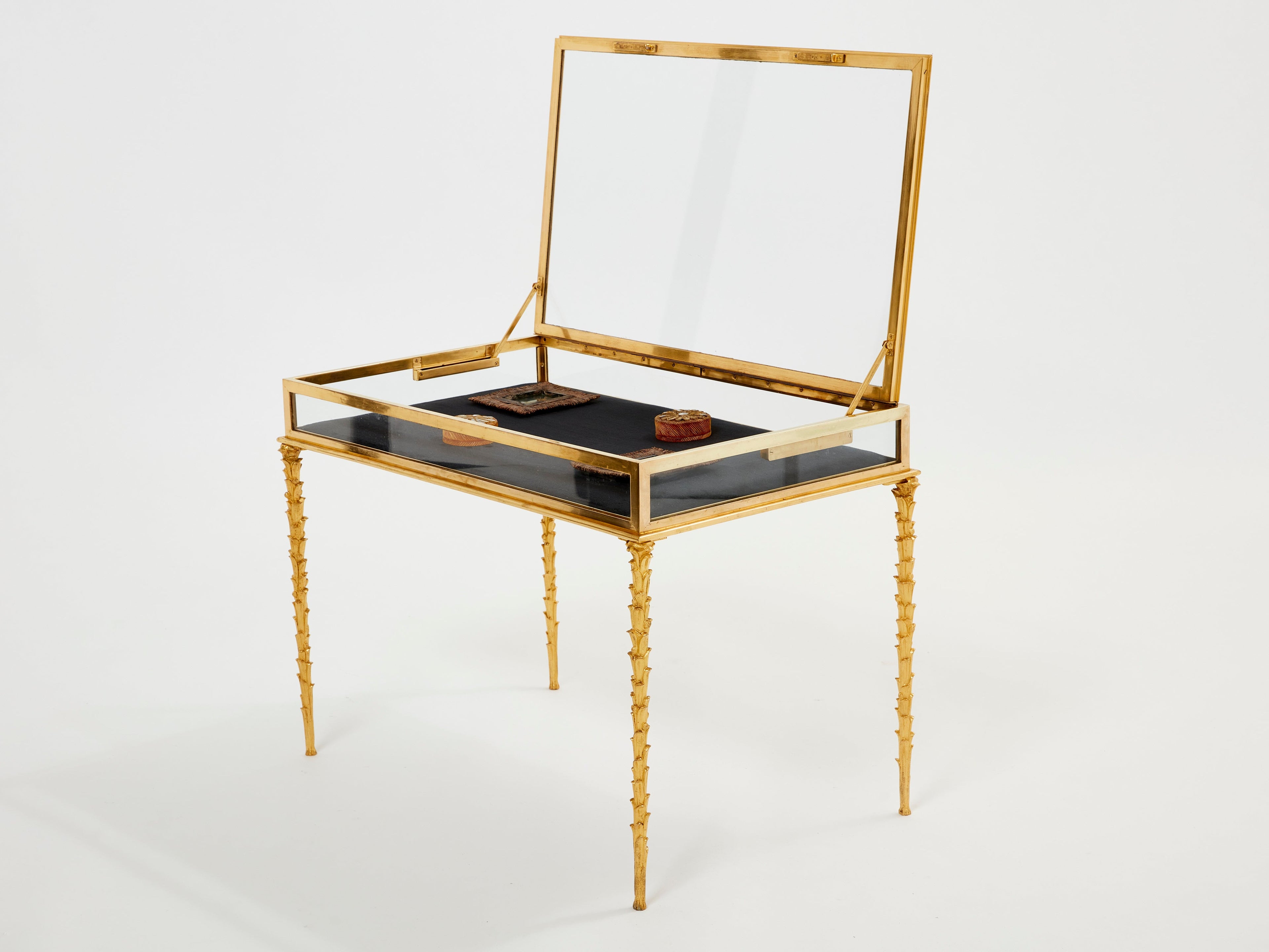 Maison Baguès foliage bronze vitrine table 1950s